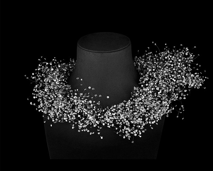 Nuage en Apesanteur cloud diamond necklace with round cut diamonds & glass beads set in titanium and white gold by Boucheron