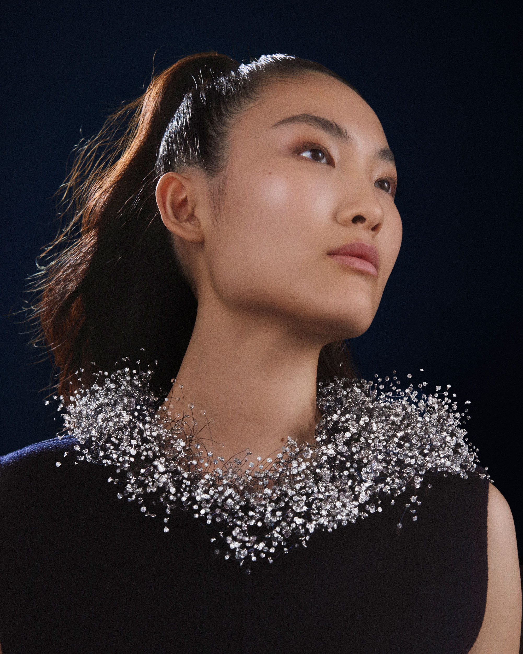 Nuage en Apesanteur cloud diamond necklace with round cut diamonds & glass beads set in titanium and white gold by Boucheron