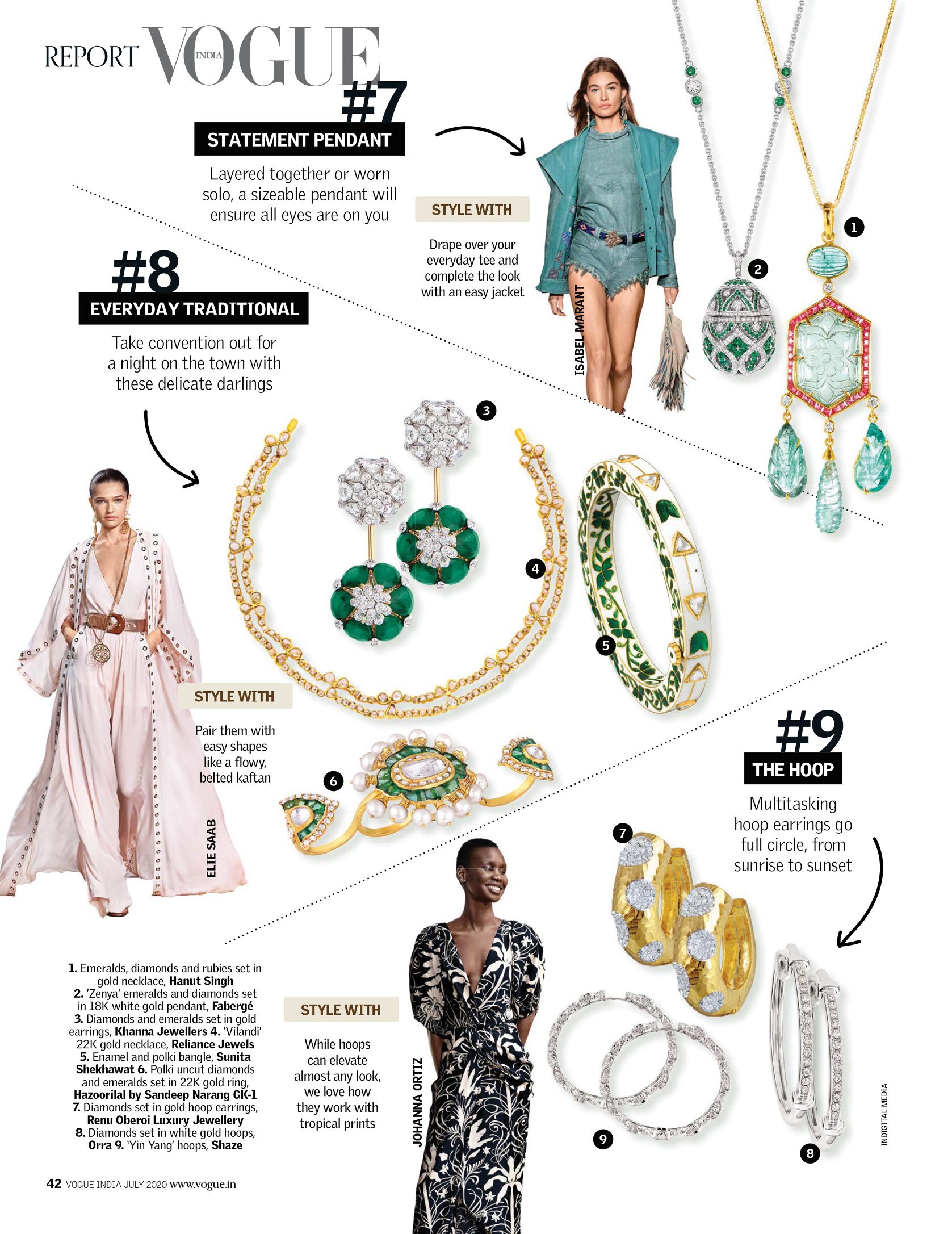 Emerald and Diamonds pendants, Diamond hoop earrings