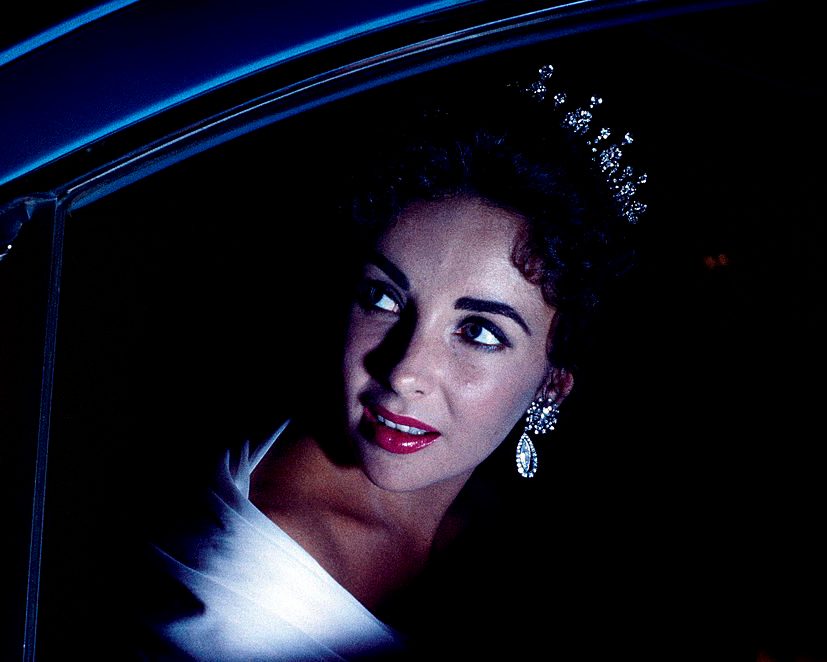 Elizabeth Taylor wearing the Mike Todd diamond tiara with latticework motifs to the 1957 Cannes Film Festival