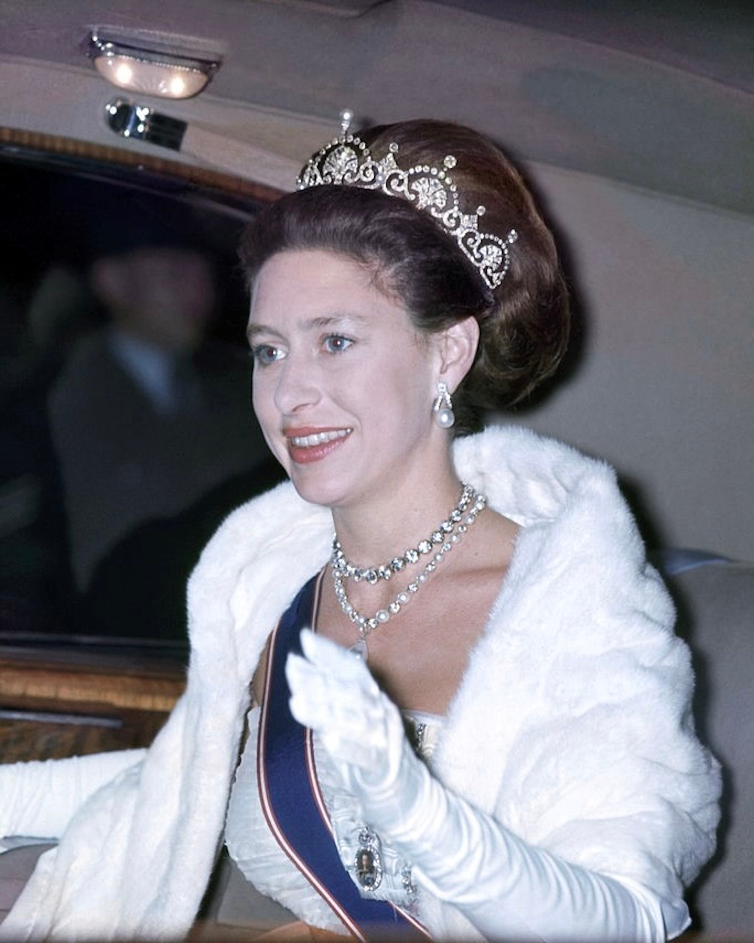 Princess Margaret arriving for a dinner hosted by the Liberian president at the Savoy Hotel on 12th July 1962. (Getty Images)