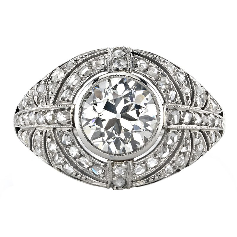 Single Stone Platinum Vintage Ring Circa 1920 Featuring 1.61ct diamond engagement ring