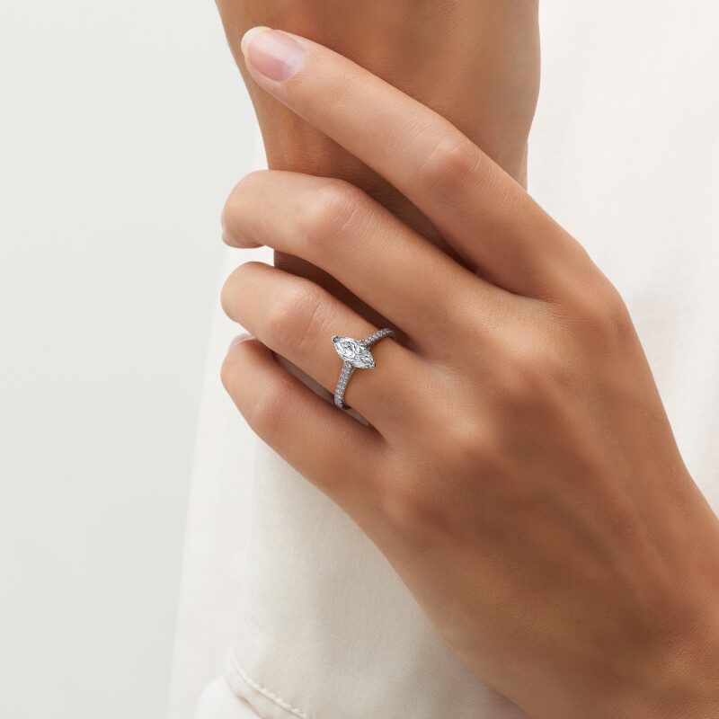 how much to spend on an engagement ring: marquise diamond ring