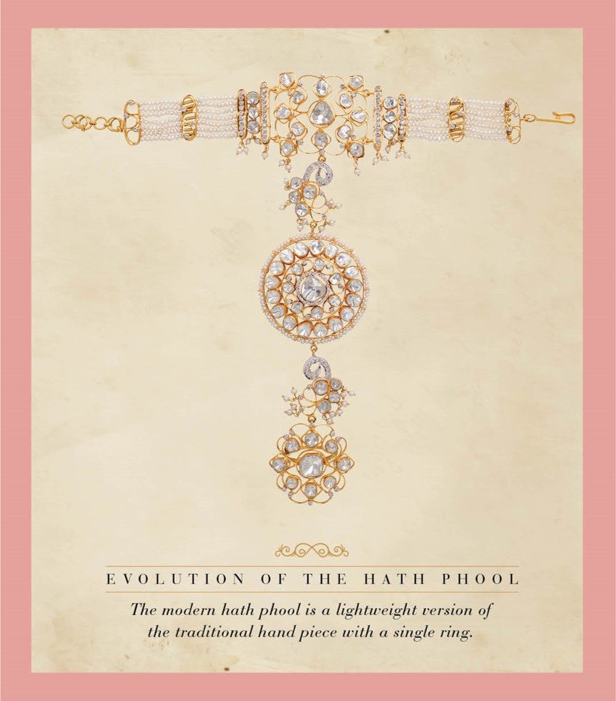 Classic Hath Phool design with diamonds and pearls