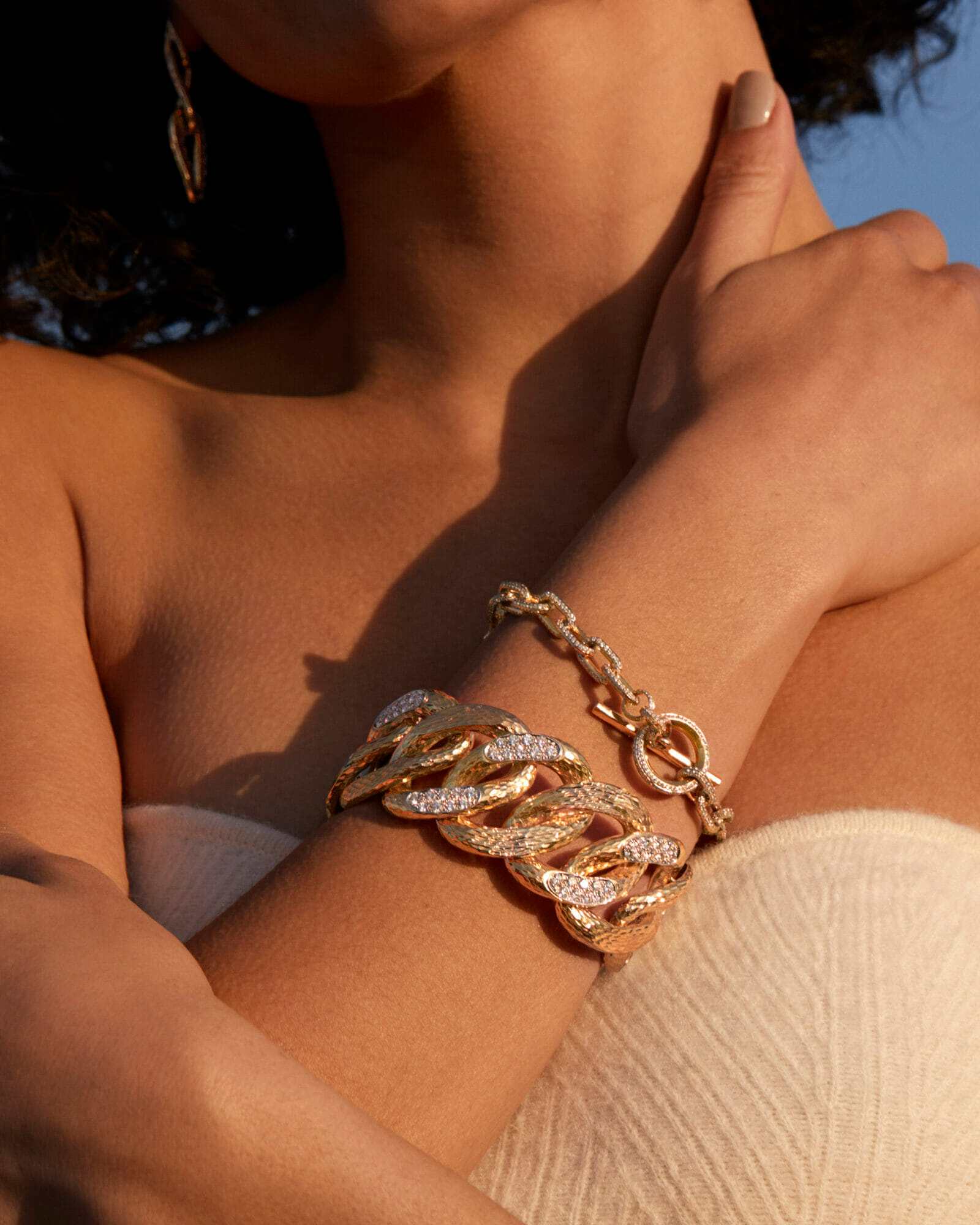 bracelet stack of diamond chains