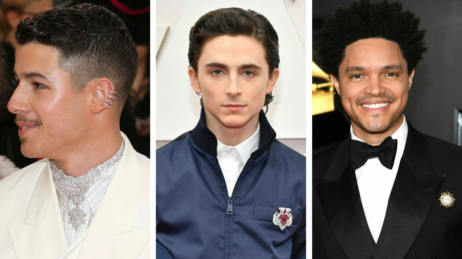 De gauche à droite: Nick Jonas, Timothée Chalamet, Trevor Noah