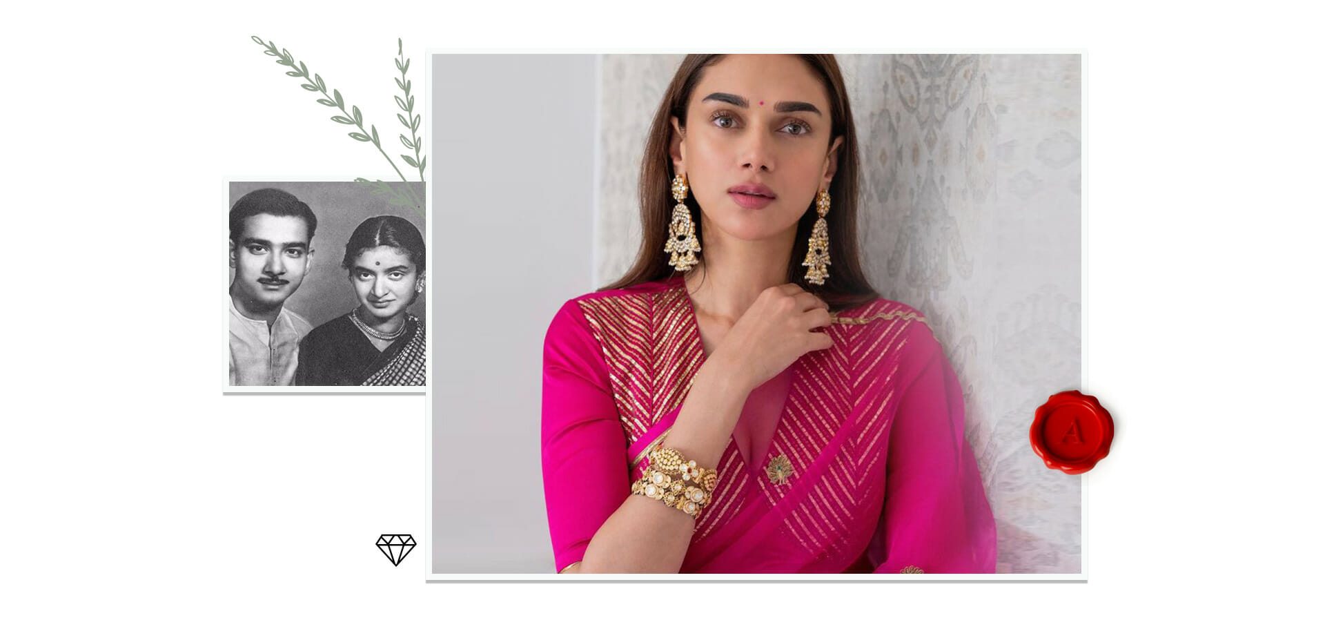 The artist’s personal image collection. | Image (R): Sanam Ratansi’s Instagram account, jewellery: Madhuban by Manubhai.