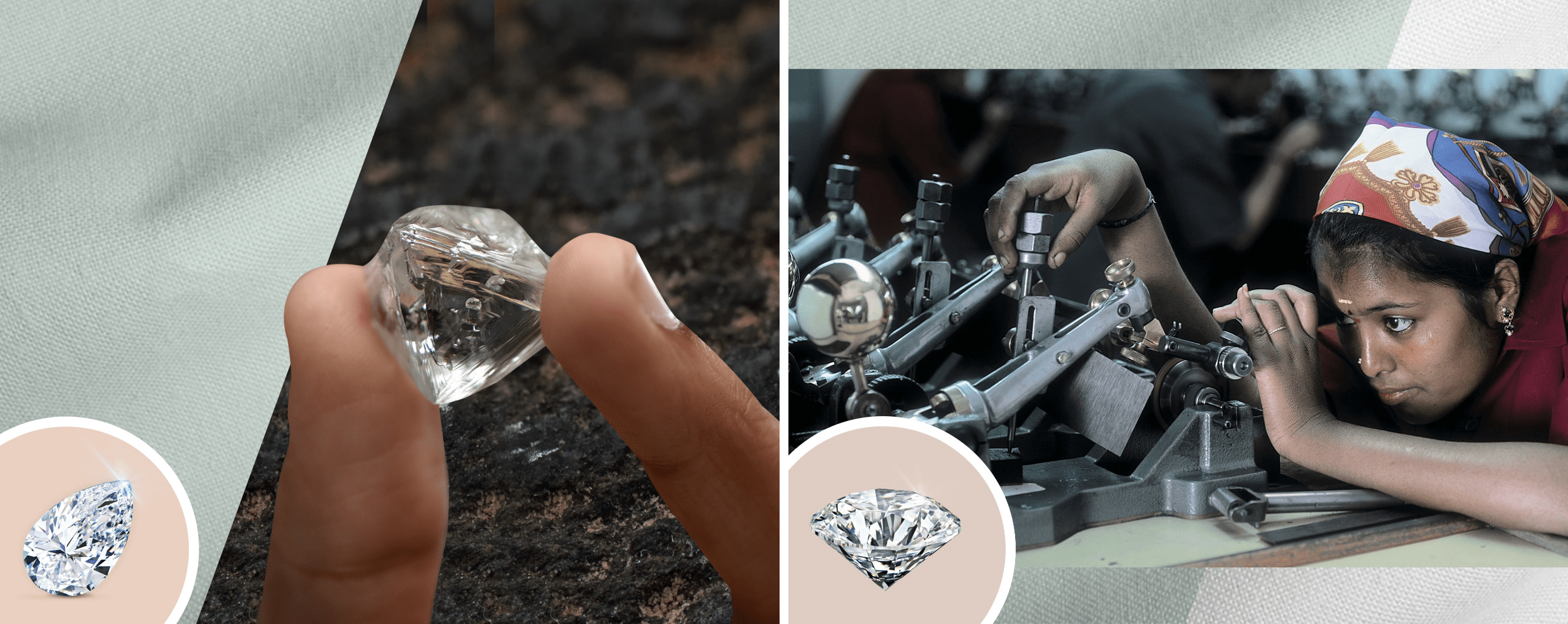 In the Diamond City of India, diamonds are cut and polished to perfection by skilled karigars (workers)