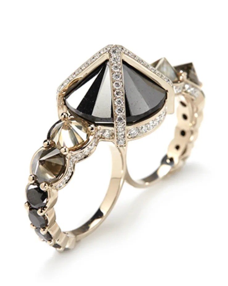Two-finger black diamond ring