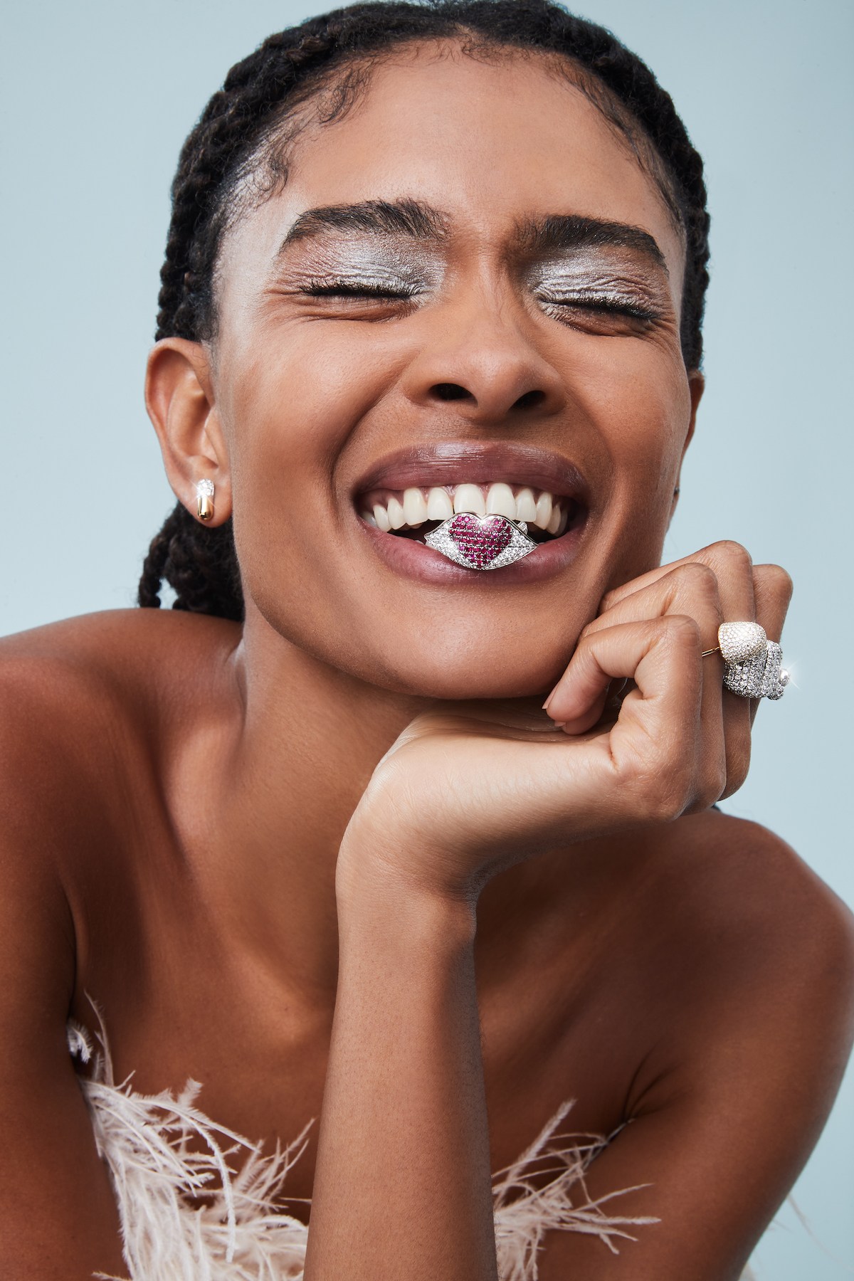 Fun jewelry: play with Ofira diamond ruby lips rings