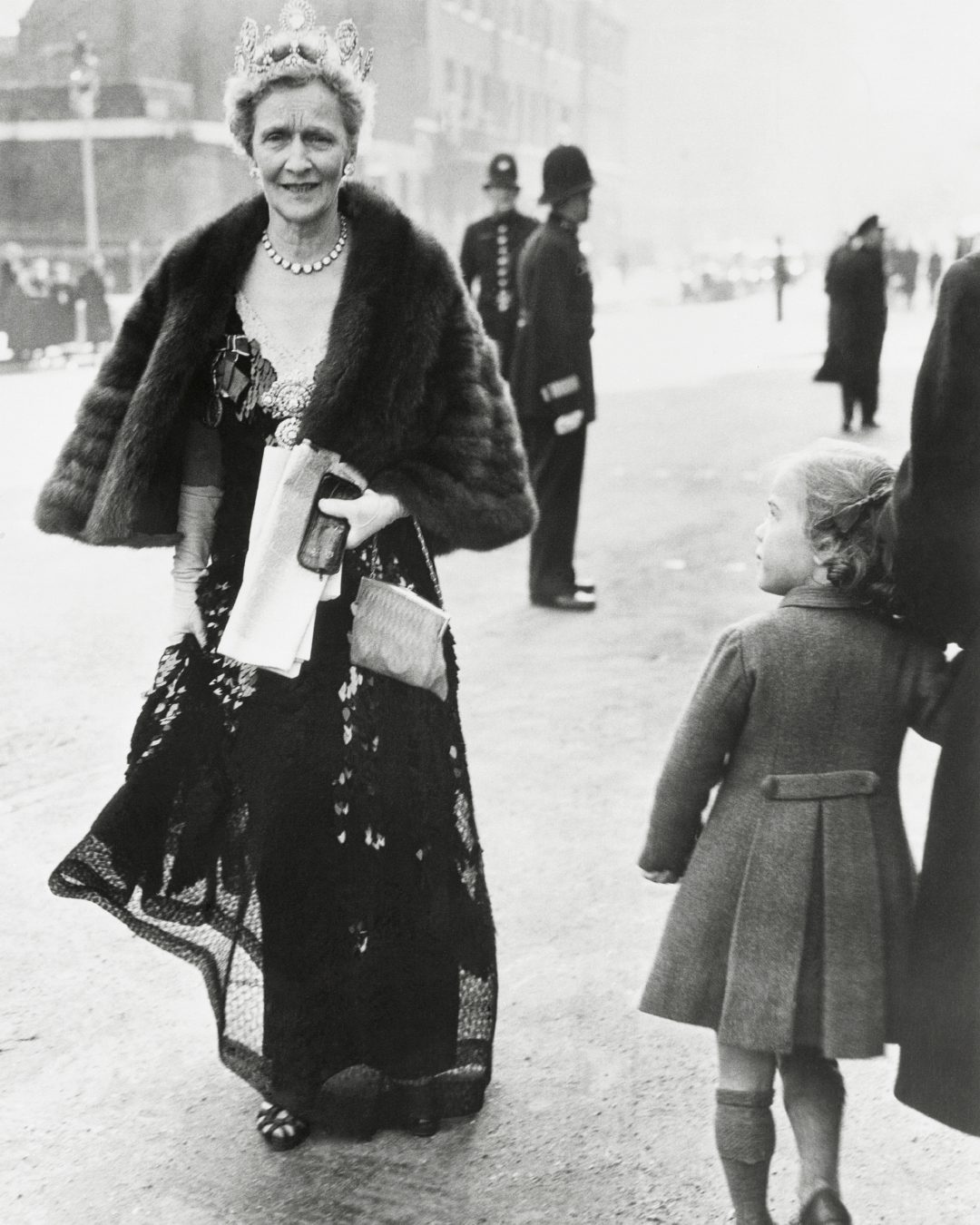Lady Astor arrives for the opening of Parliament wearing the Astor Sancy Diamond Tiara