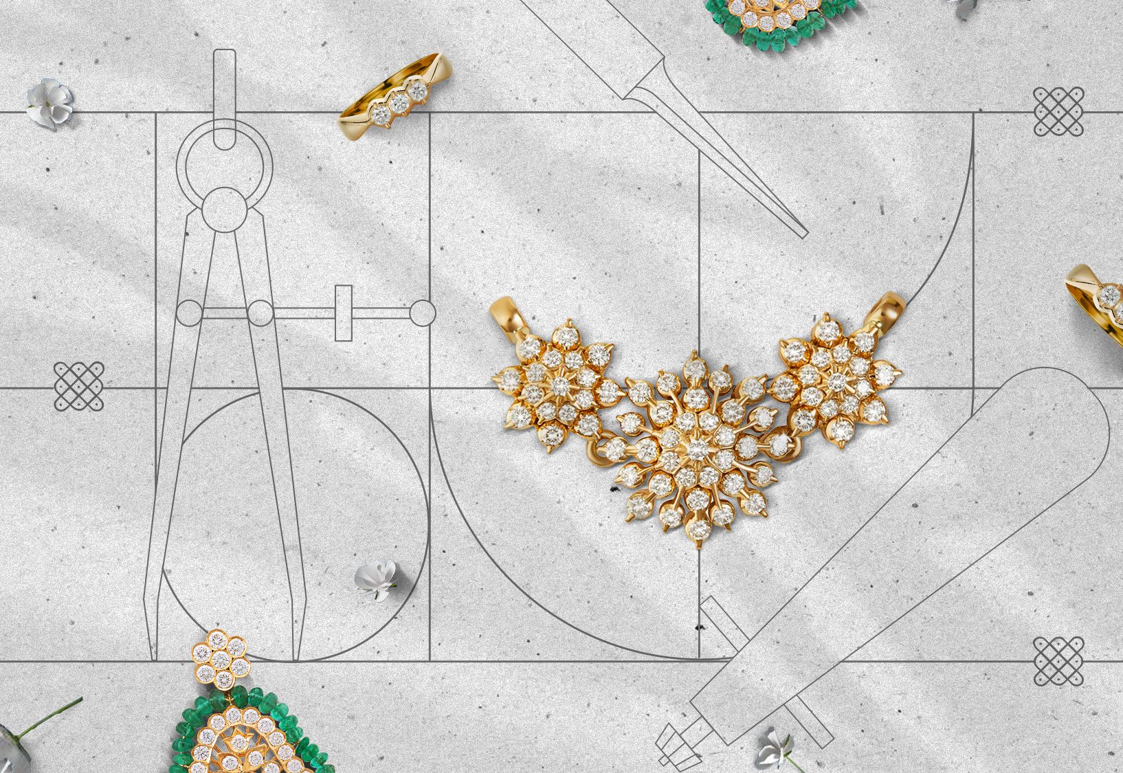 Closed setting natural diamond set with ring, pendant and earring
