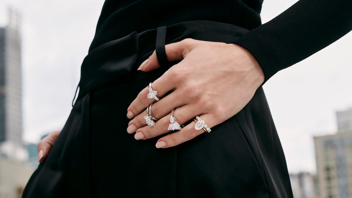 Natural Diamond Engagement Ring Stack On Every Finger Photoshoot for Only Natural Diamonds
