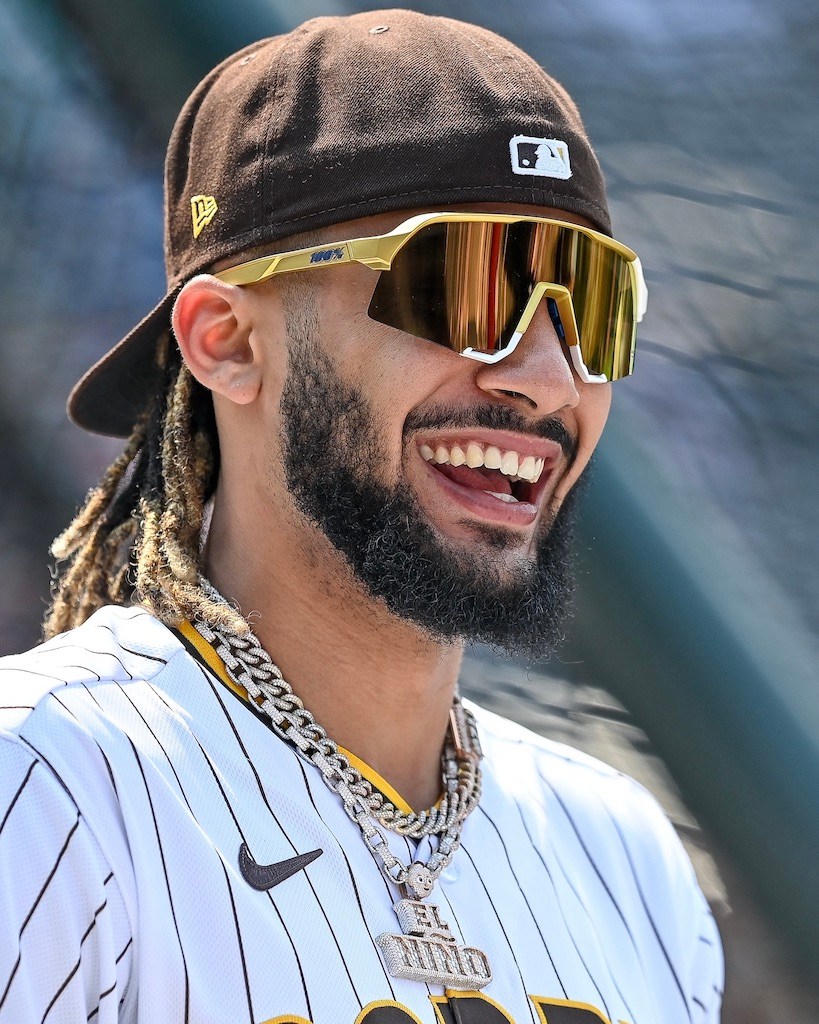 Fernando Tatis Jr. in his Hermes diamond baseball necklace.