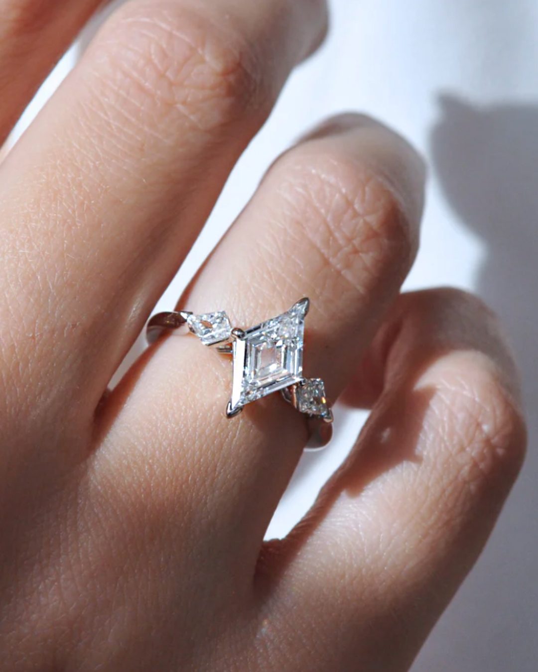 kite shaped diamond engagement ring
