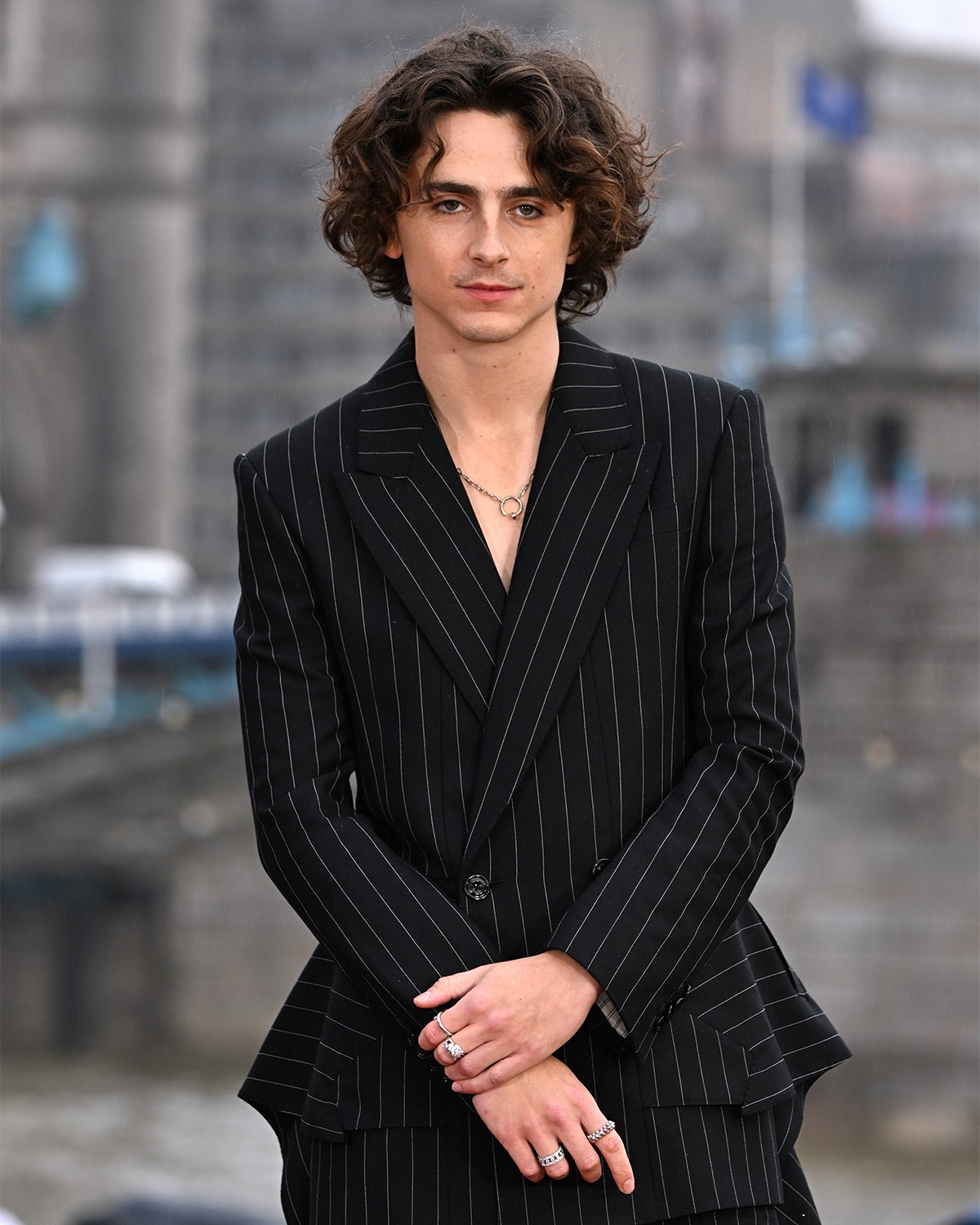Timothée Chalamet Stacked Cartier Diamond Rings for the Wonka Press Tour