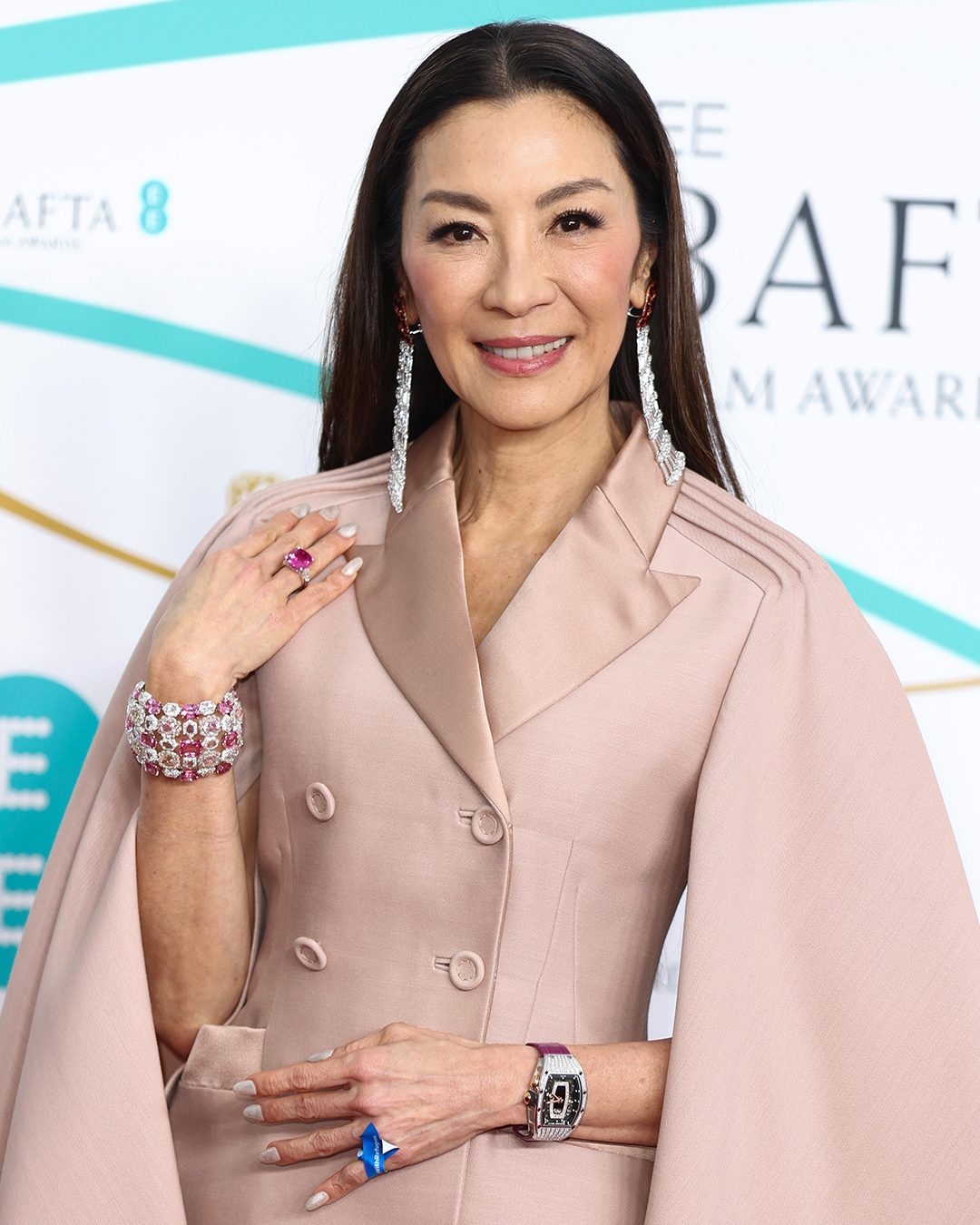 Michelle Yeoh wearing Moussaieff diamonds at the BAFTAs