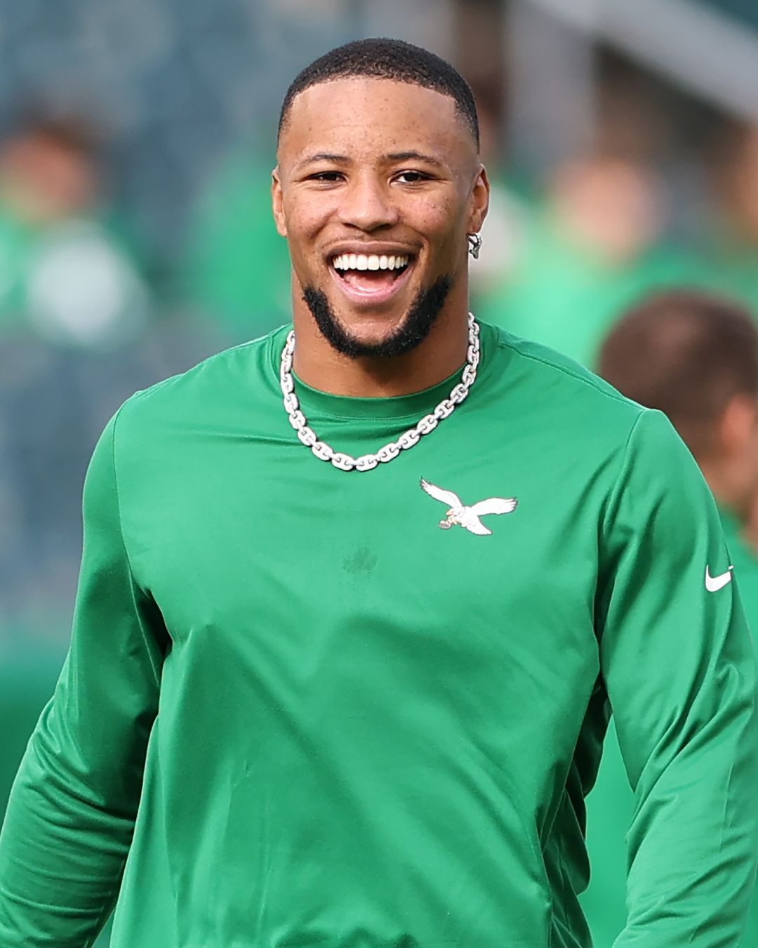 Saquon Barkley wearing diamond jewellery, Super Bowl 2025