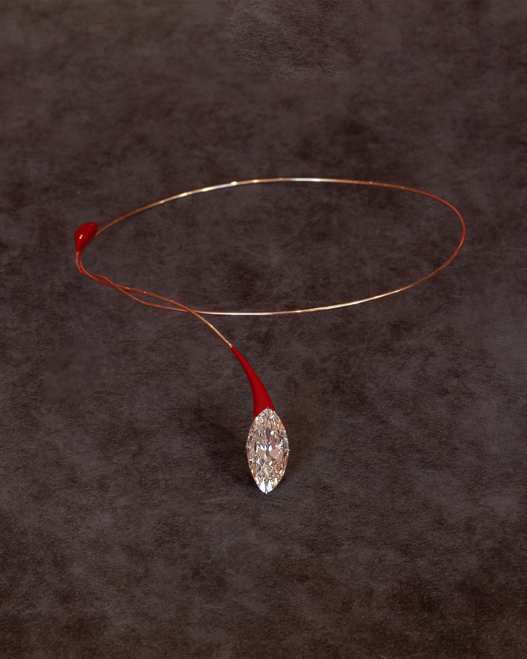 Taffin 22.85 Carats Light Brown Marquise Diamond, Red Ceramic & 18K Rose Gold Necklace