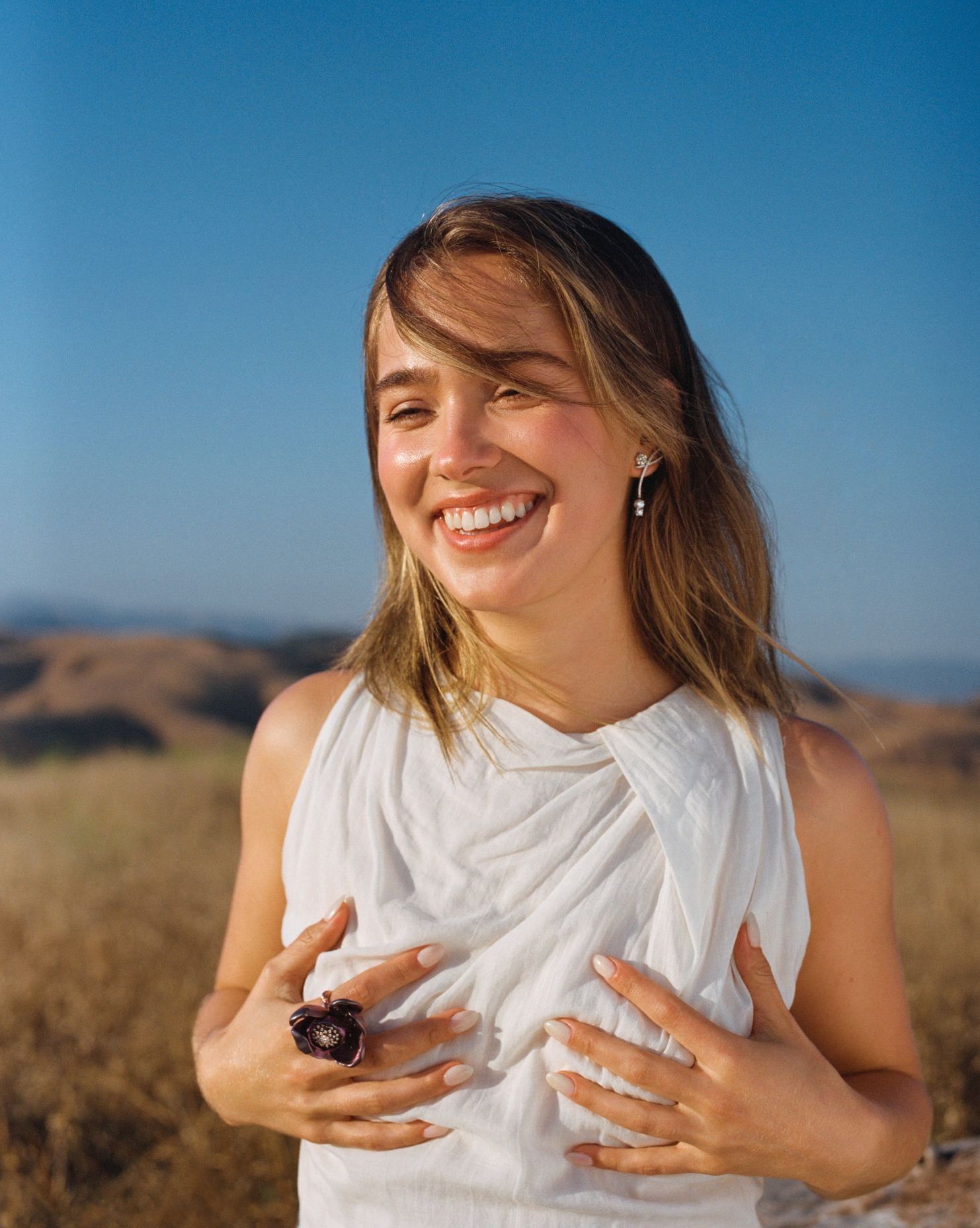 Actress Haley Lu Richardson, from The White Lotus and Ponies, wearing natural diamonds