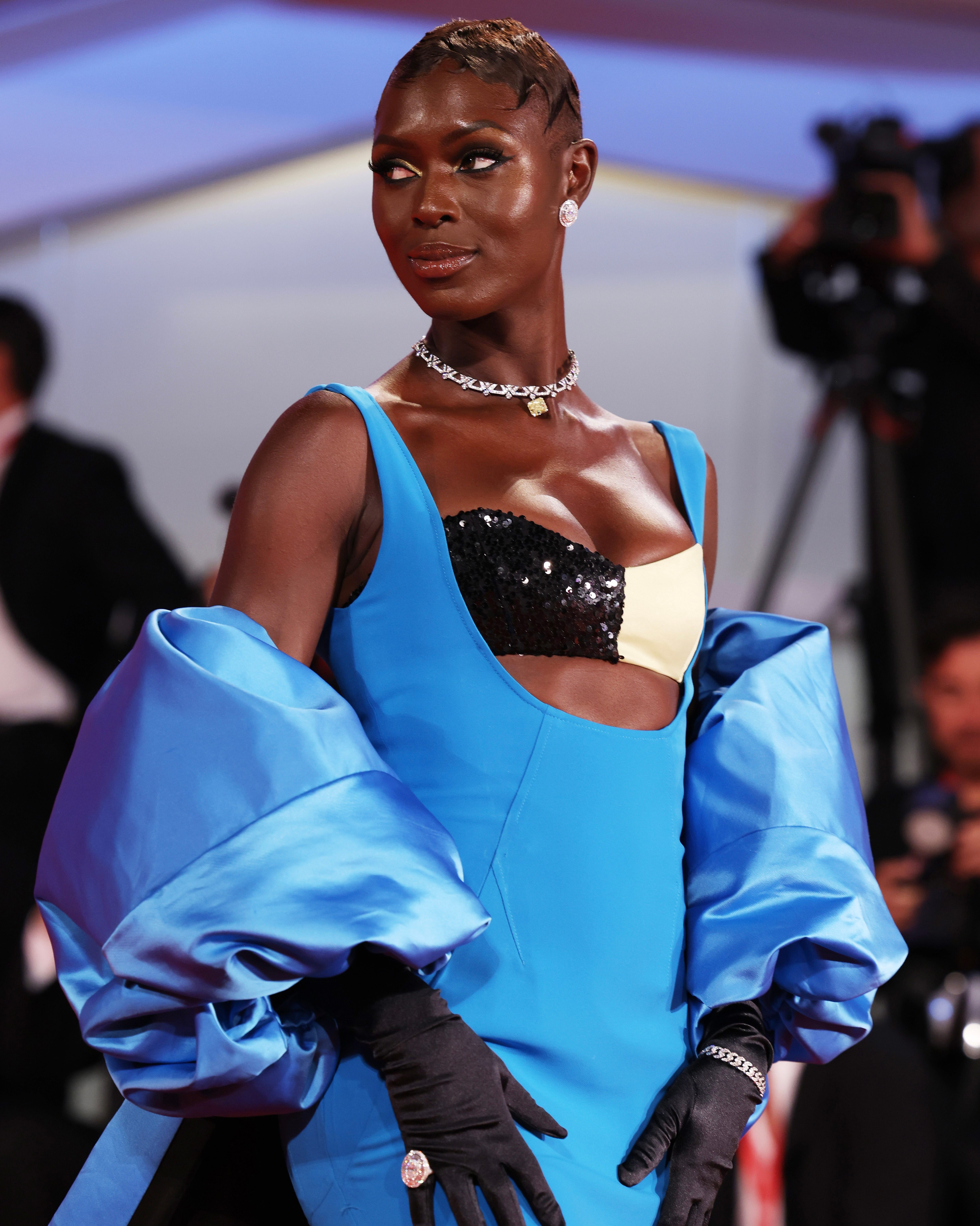 Jodie Turner-Smith wore a pinky ring at the 2022 Venice International Film Festival.