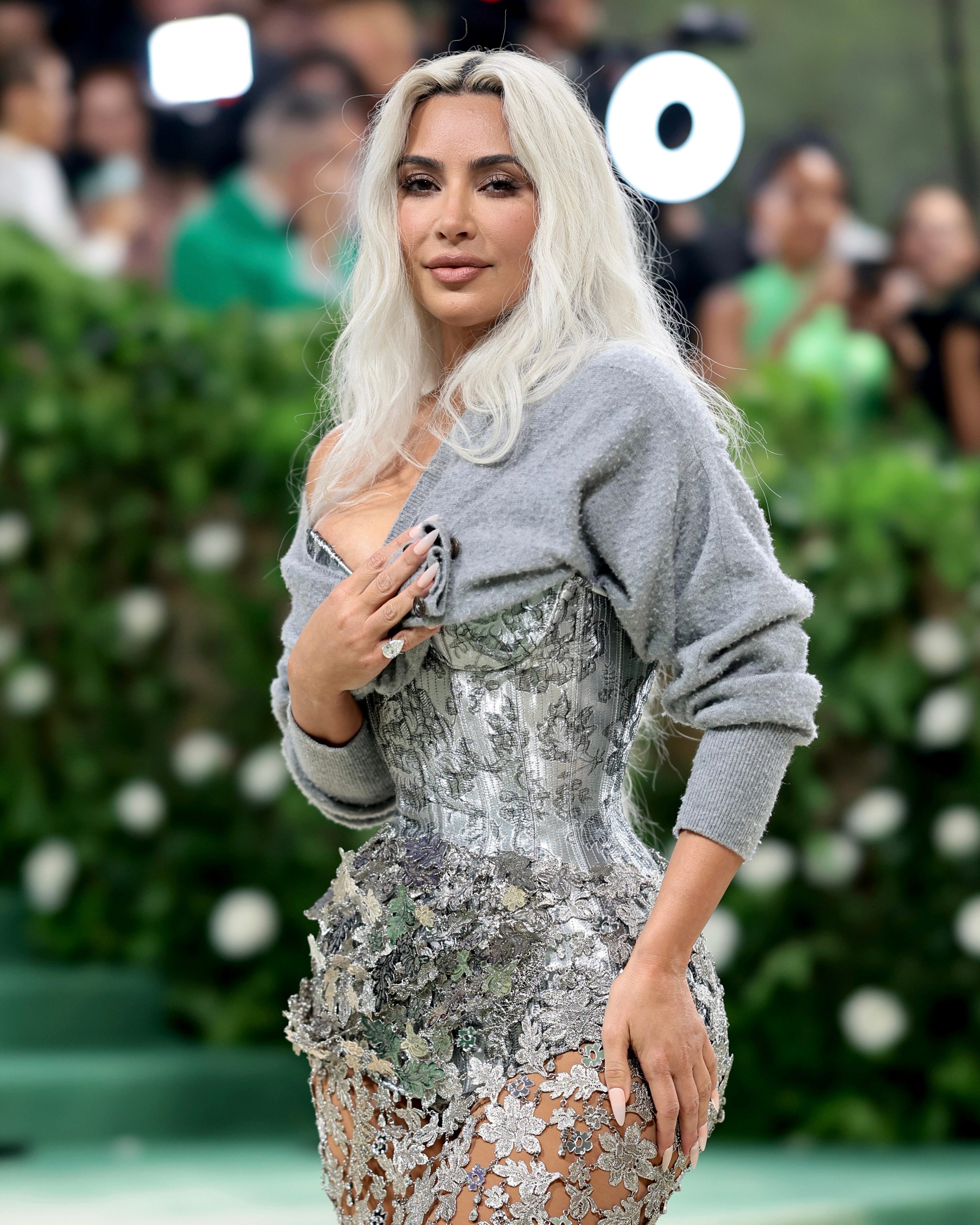 Kim Kardashian attends The 2024 Met Gala wearing a diamond pinky ring