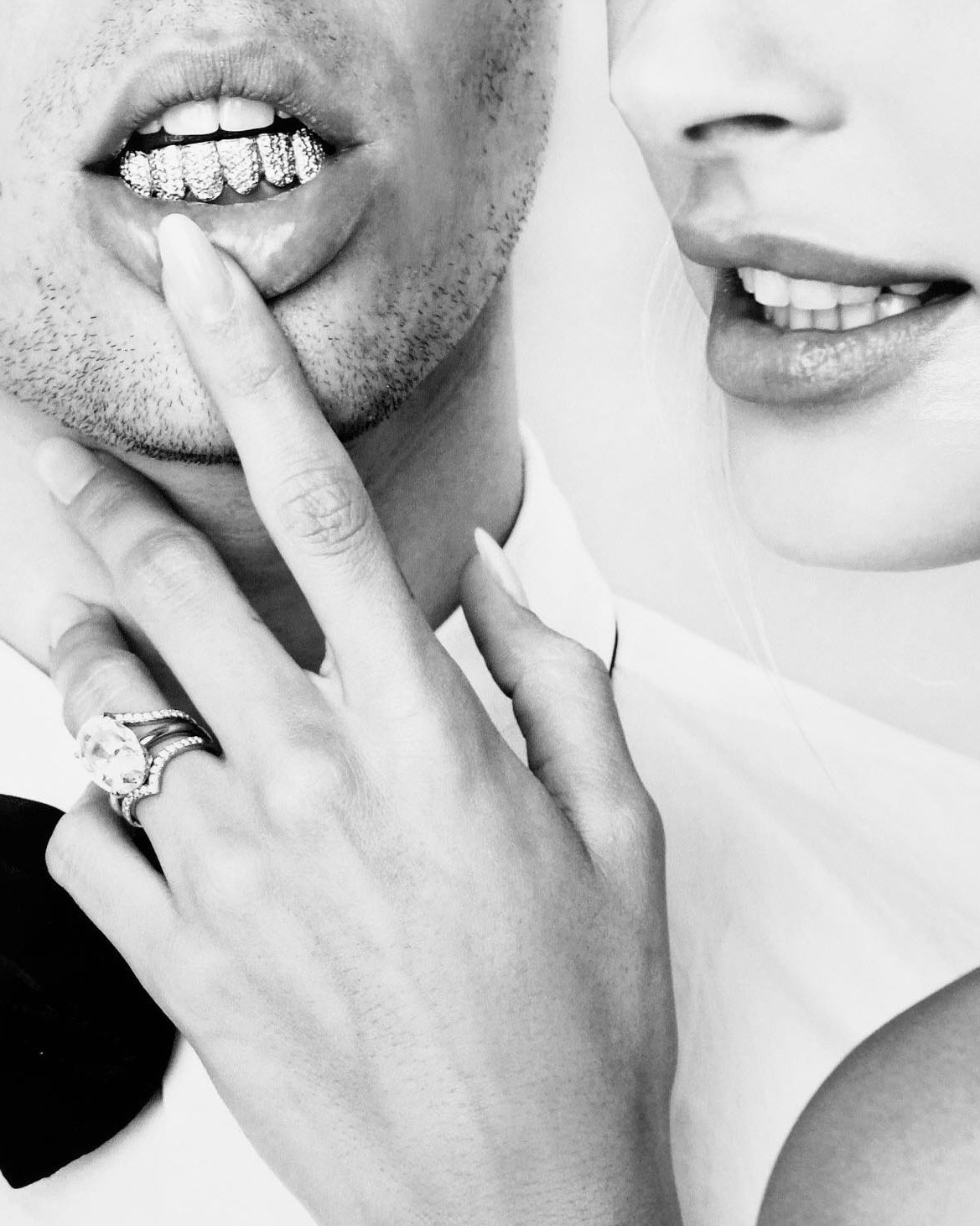 Hailey Bieber wears her oval-shaped diamond engagement ring from Justin Bieber on their wedding day in 2019. (Instagram: @justinbieber)