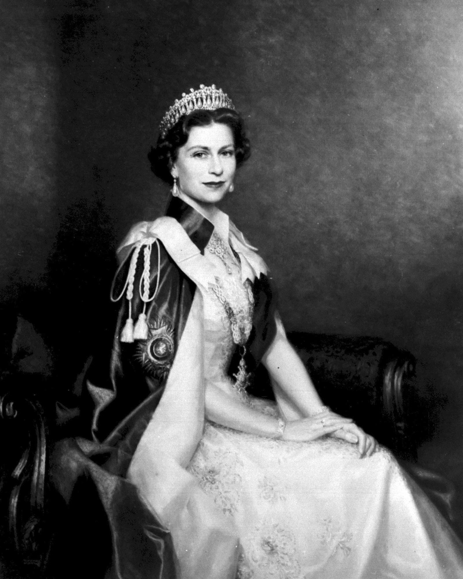 A portrait of Queen Elizabeth II painted for the Royal Military Academy, Sandhurst, by Leonard Boden.