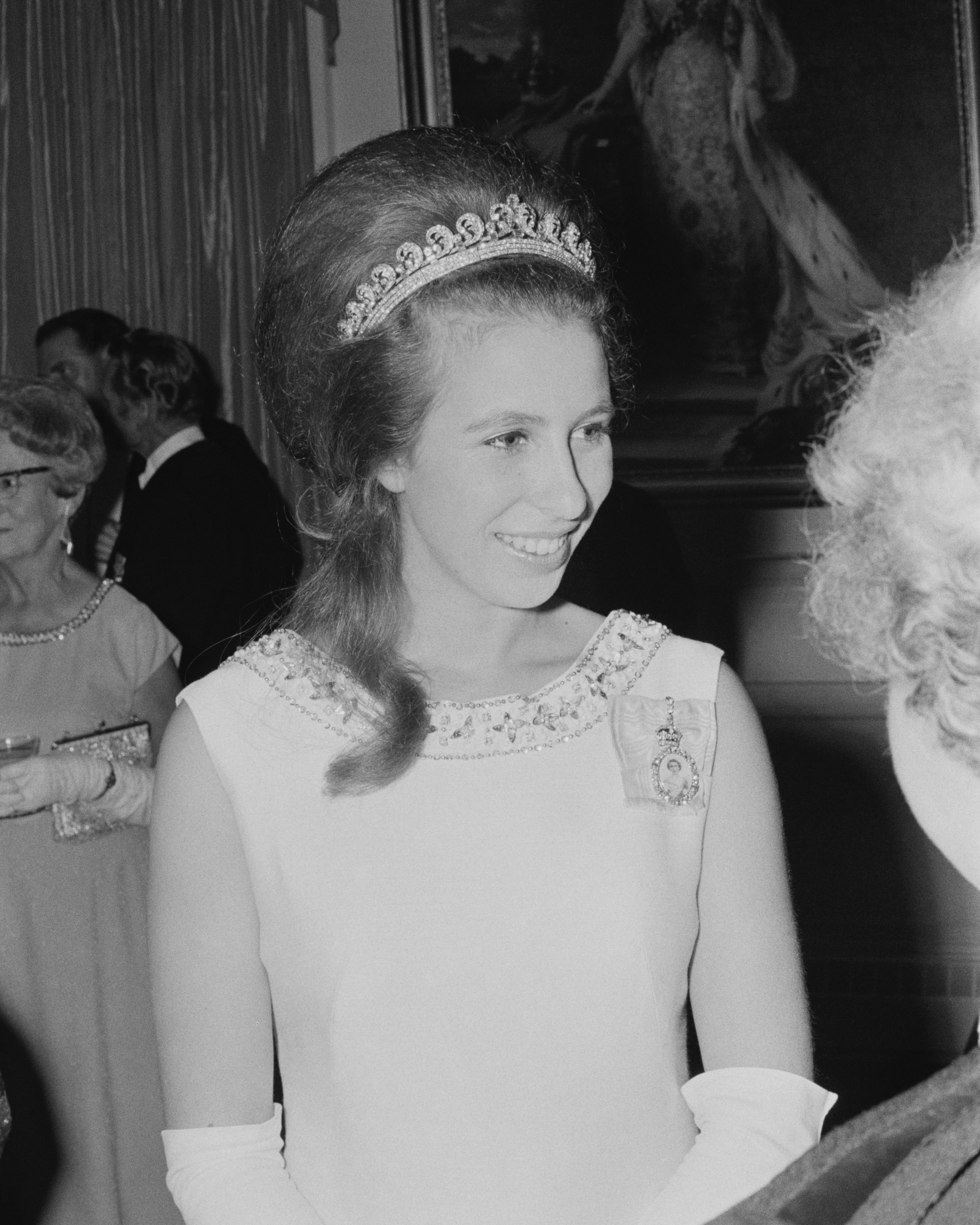 Princess Anne wore the Cartier Halo Scroll at a formal event during a visit to New Zealand, 16th March 1970
