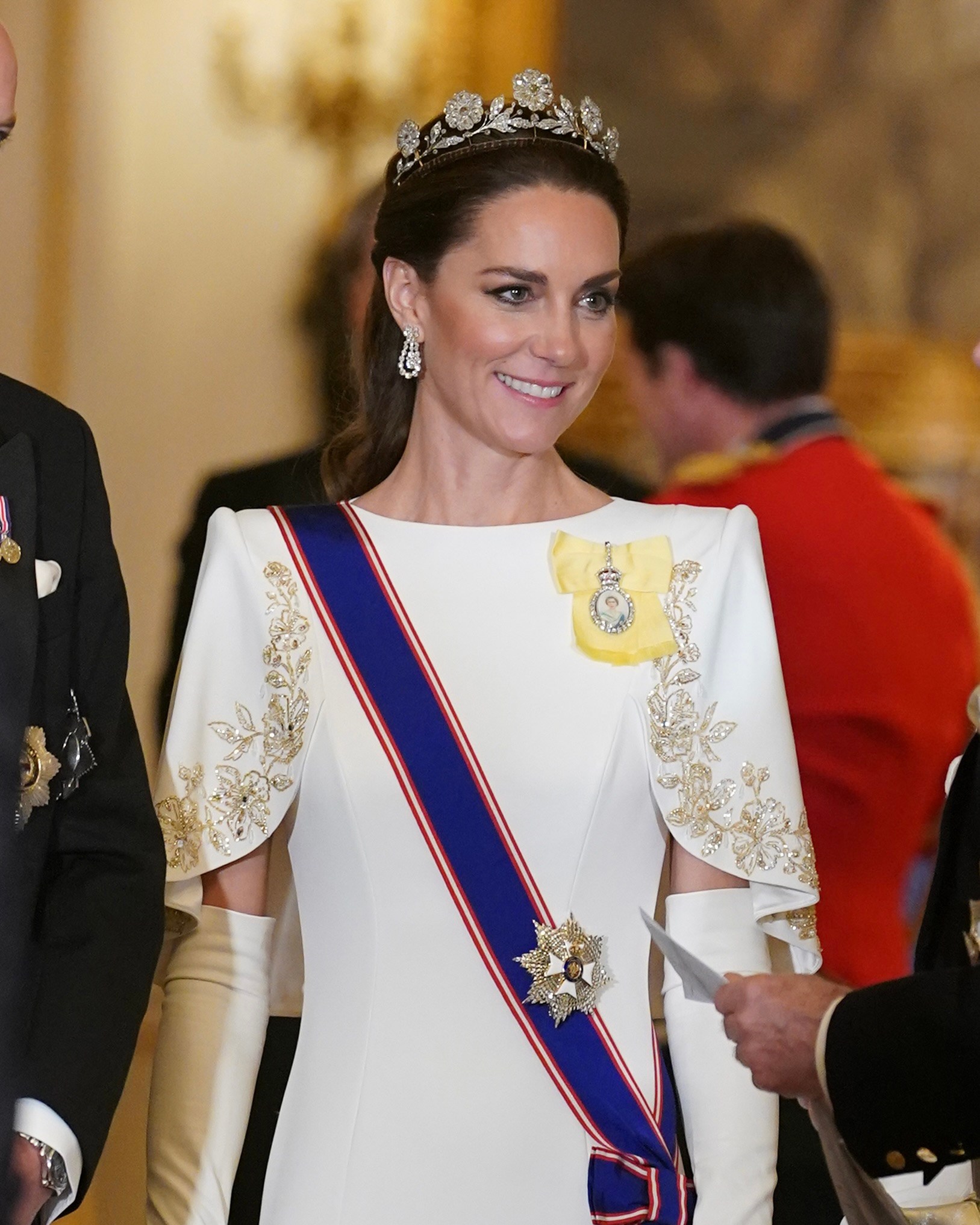 Kate Middleton wore the historic natural diamond Strathmore Rose Tiara, pulling it out of the royal vault.