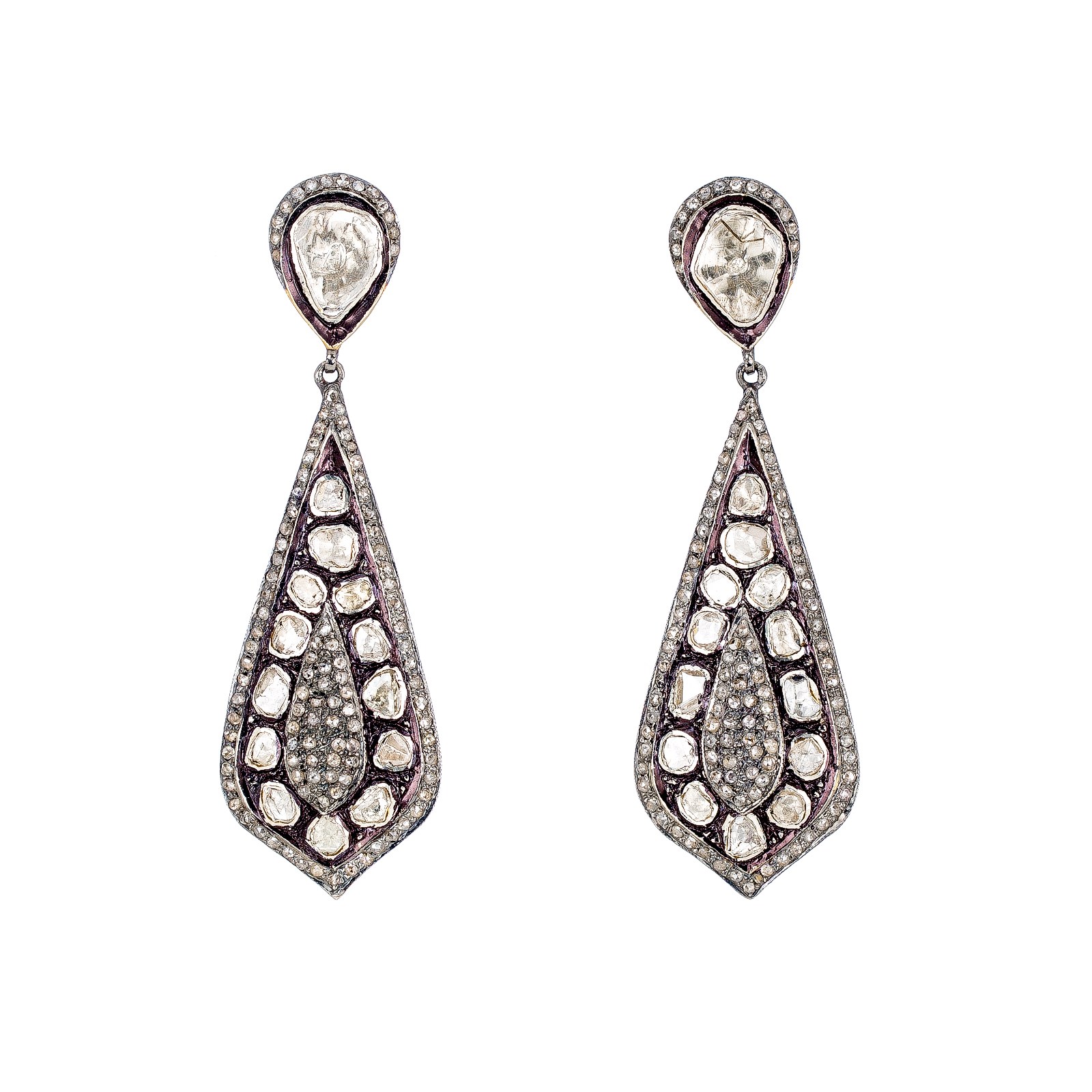 Mughal Empire Diamond Jewelry Indian Wedding Jewelry Modern Moghul Rose-Cut and Pavé Diamond Kanasu Earrings (Courtesy of Modern Moghul)