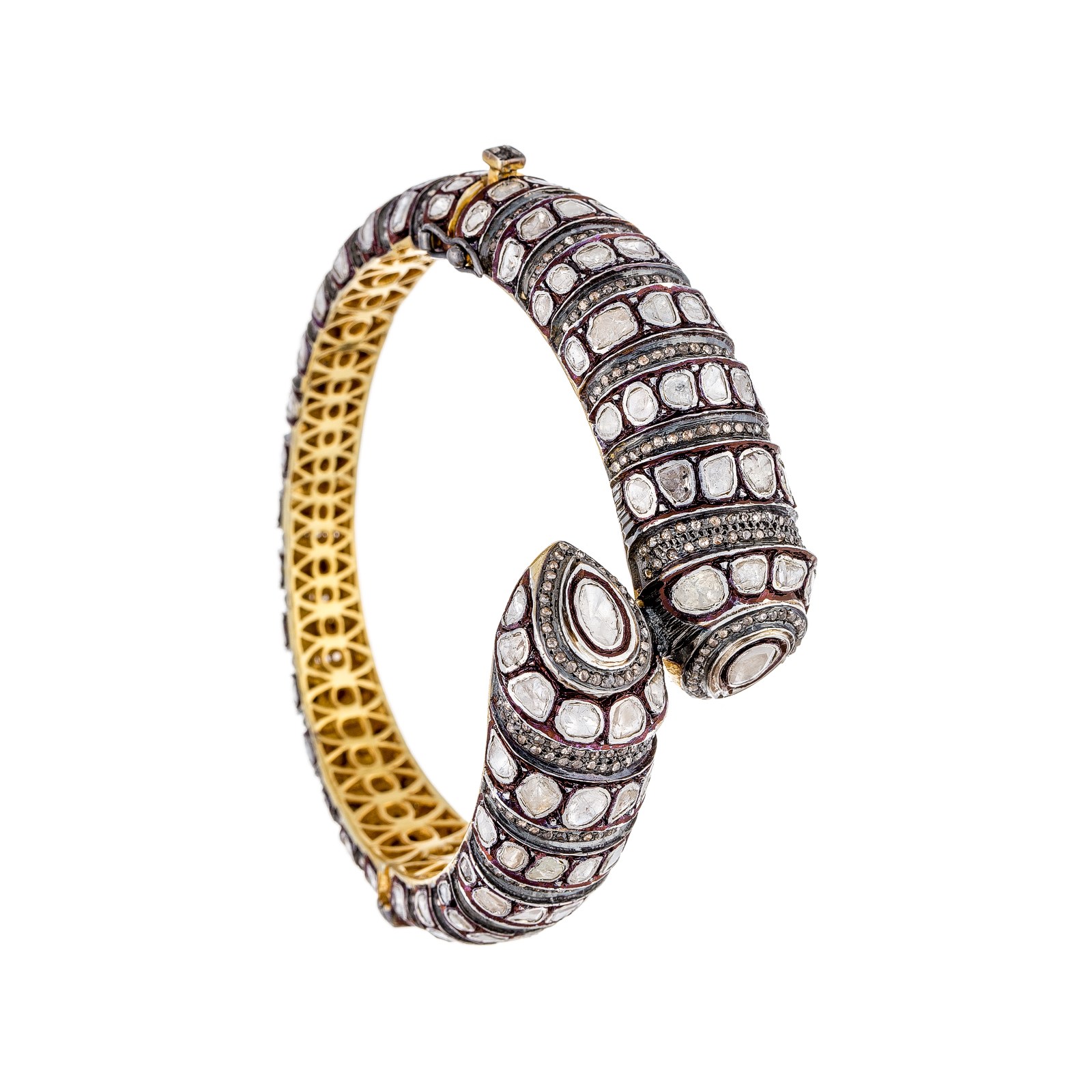 Modern Moghul Rose-Cut and Pavé Diamond Vimal Torque Bracelet, Lined in Gold Vermeil Lattice Work (Courtesy of Modern Moghul)