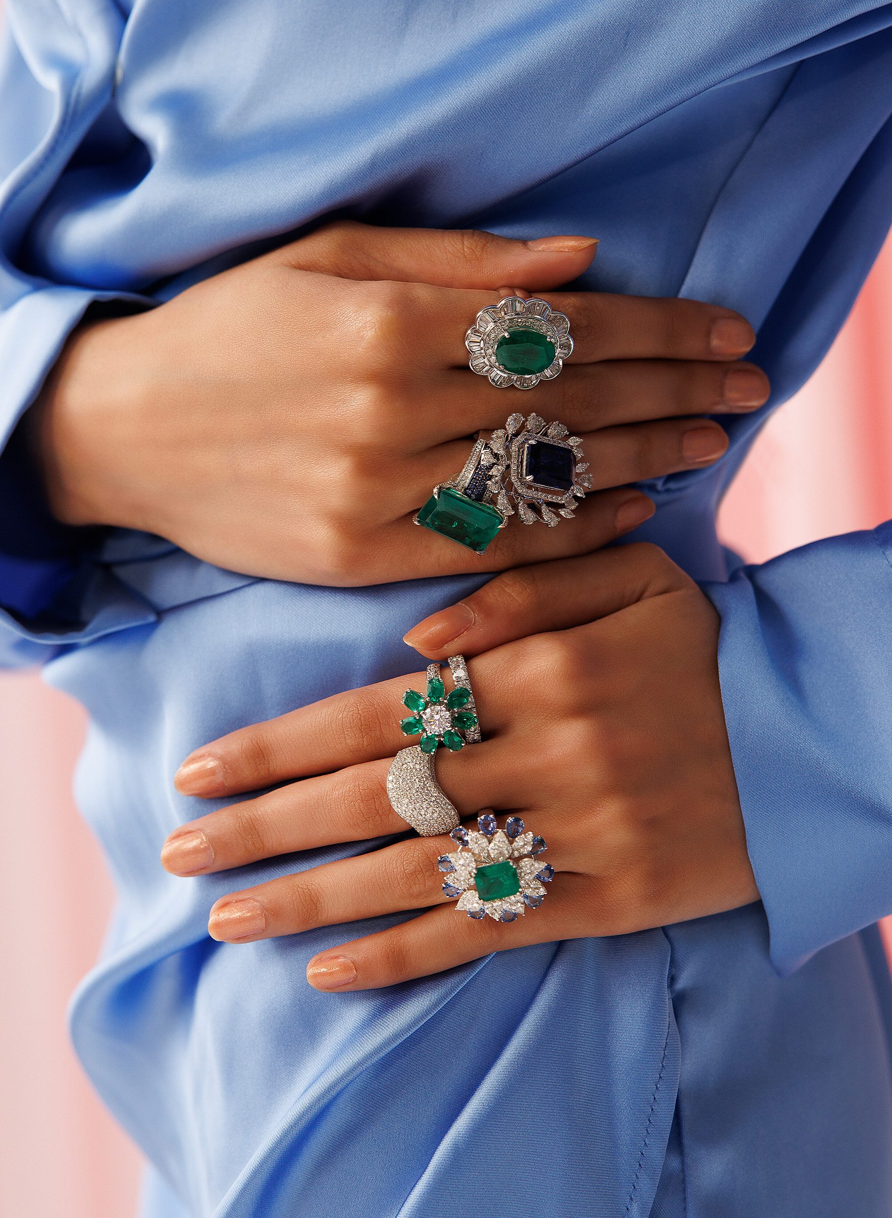 Coloured diamond stacked rings