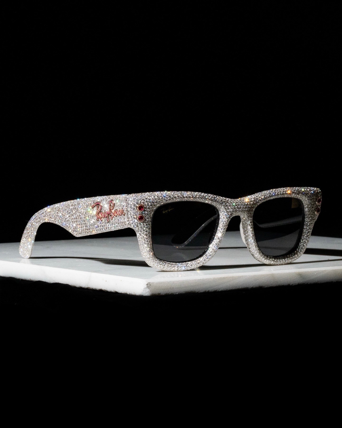 Ray-Ban Wayfarer Puffer Full Pavé, designed by A$AP Rocky, Ray-Ban, and Alessandro Bernini. (Instagram: @alessandro_bernini)