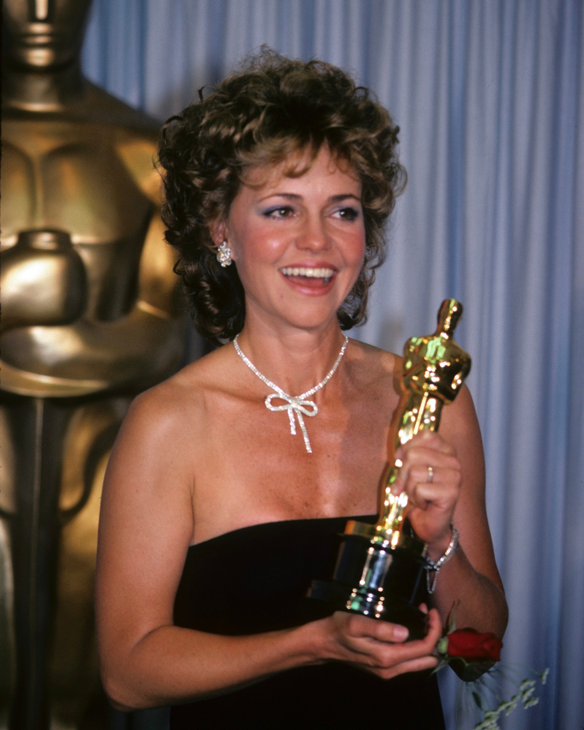 Oscars Jewelry: Sally Field at the Academy Awards on March 25, 1985.