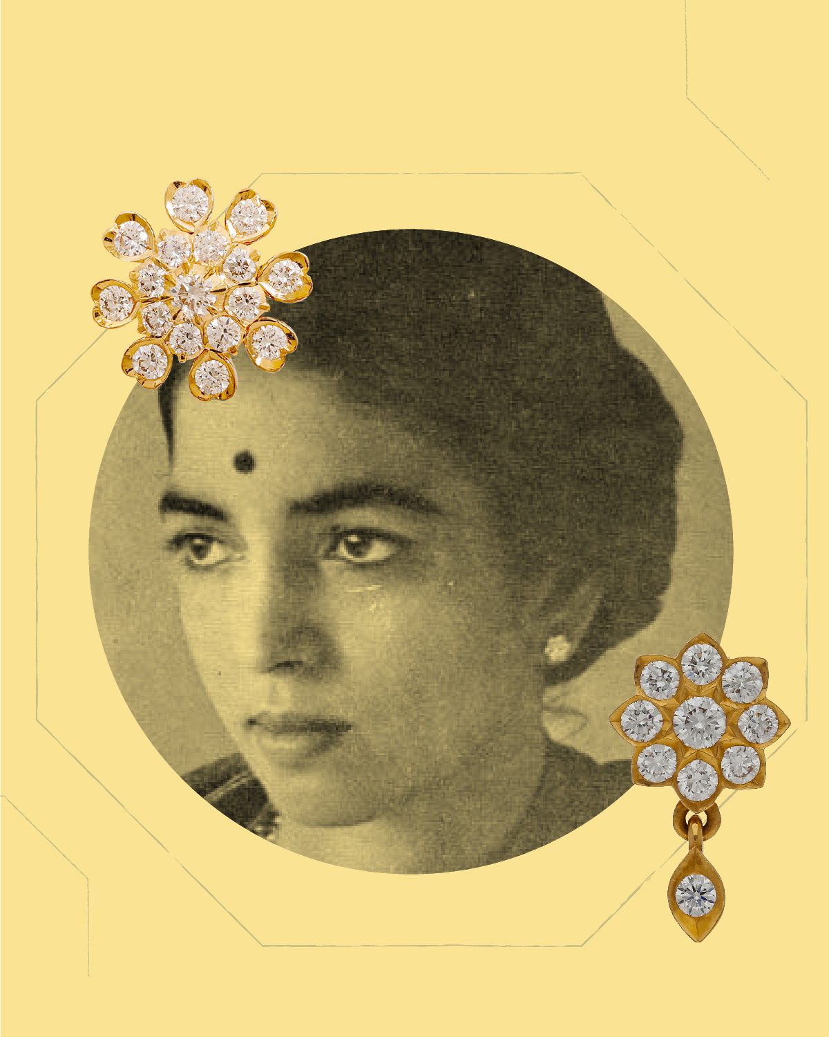 Sri Rukmini Devi Arundale wearing Vaira Thodu earrings