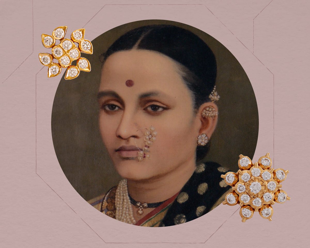Maharashtrian Lady wearing Vaira Thodu earrings