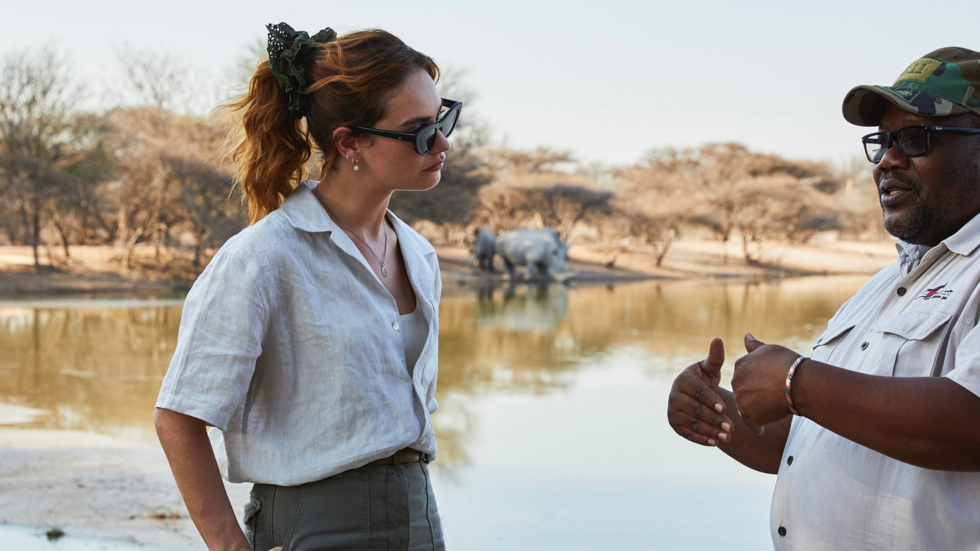 Lily James with Ompatile Galaletsang, Assistant Conservation Officer at Orapa Game Park. lily james botswana diamonds