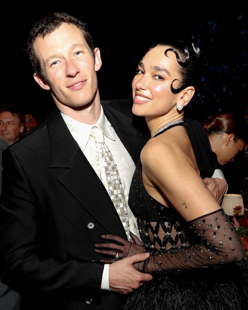 Callum Turner and Dua Lipa attend the 2025 Met Gala Celebrating "Superfine: Tailoring Black Style" at the Metropolitan Museum of Art on May 05, 2025.