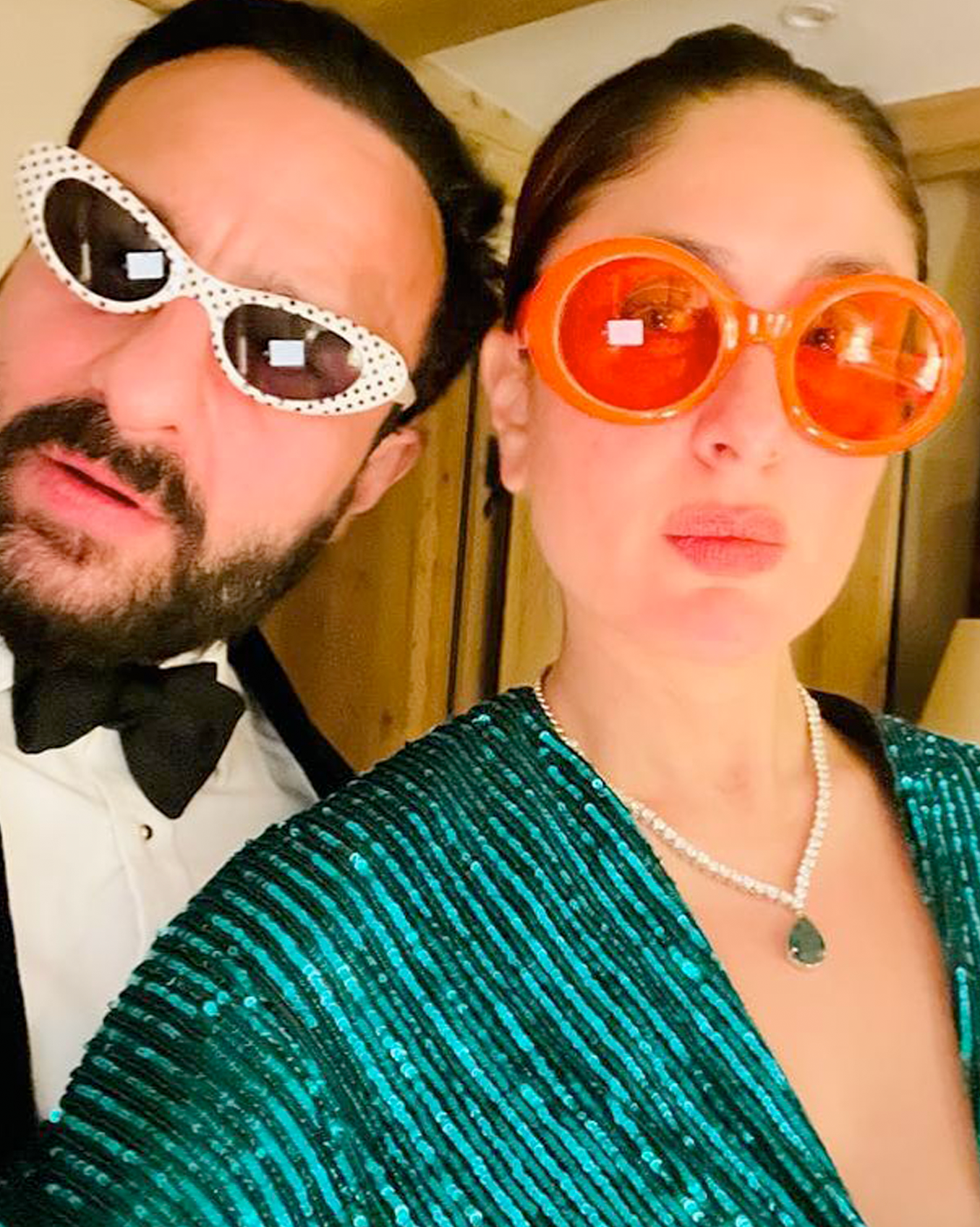 Kareena Kapoor Khan wearing an emerald drop pendant in a diamond string necklace