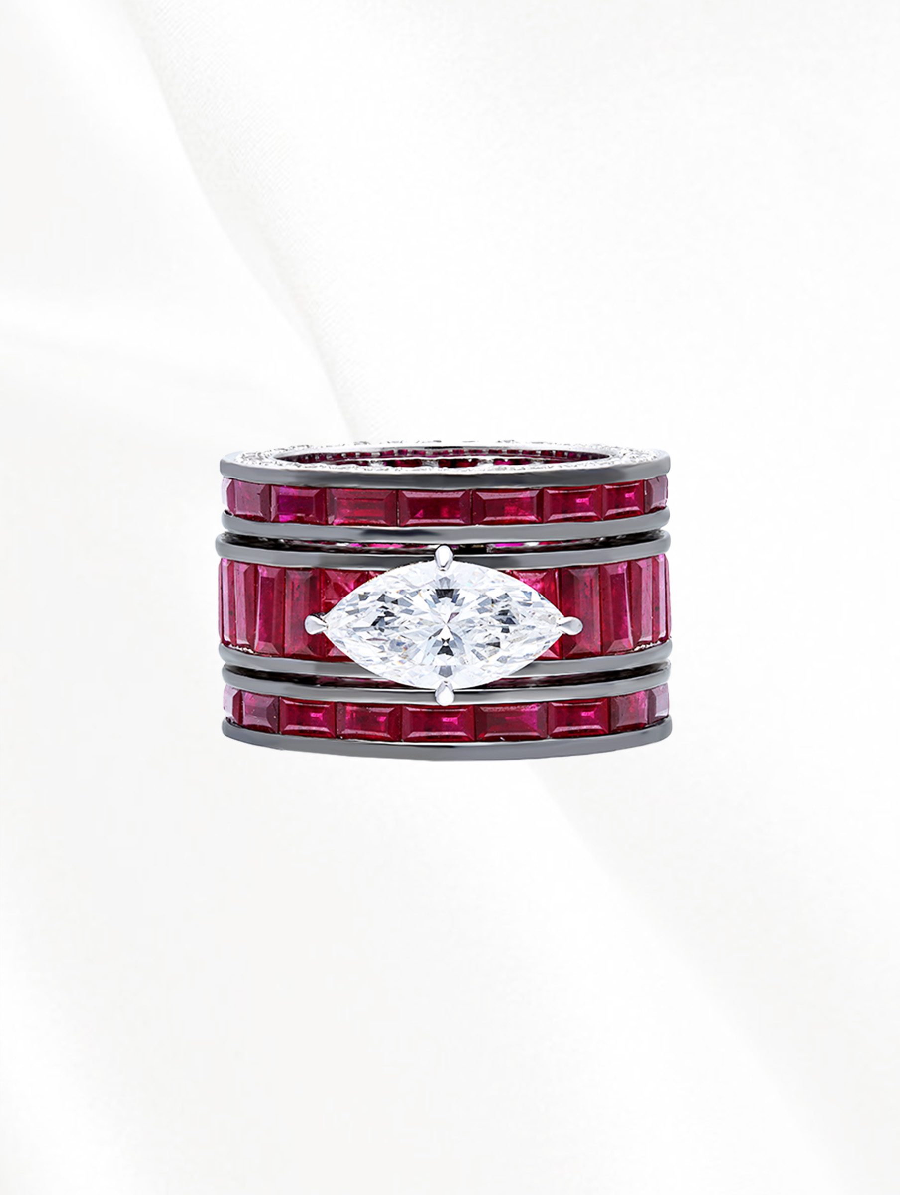 Ring with baguette-cut stones from Moksh