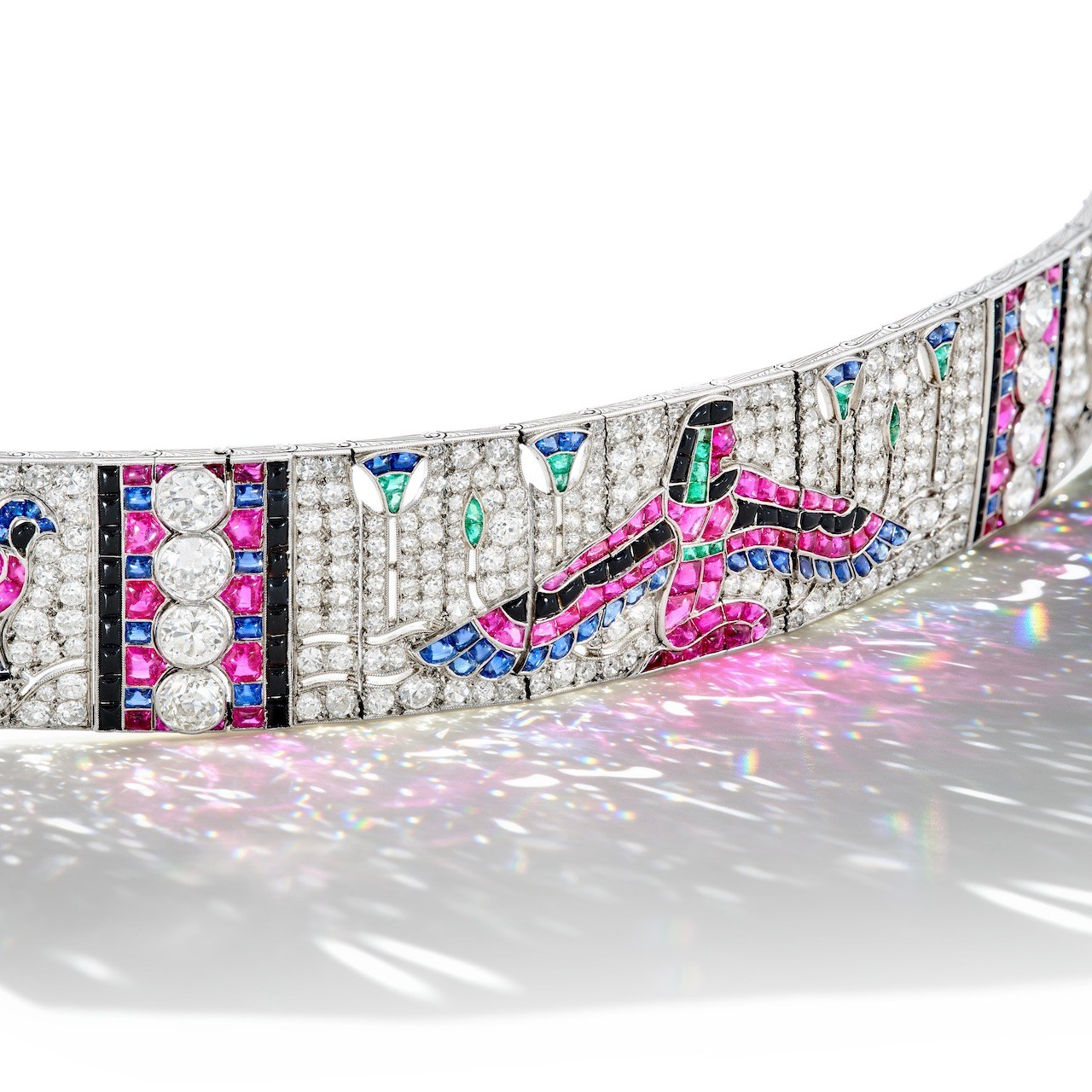 Egyptian Jewelry: Egyptian-inspired colored stone and diamond Van Cleef & Arpels bracelet.