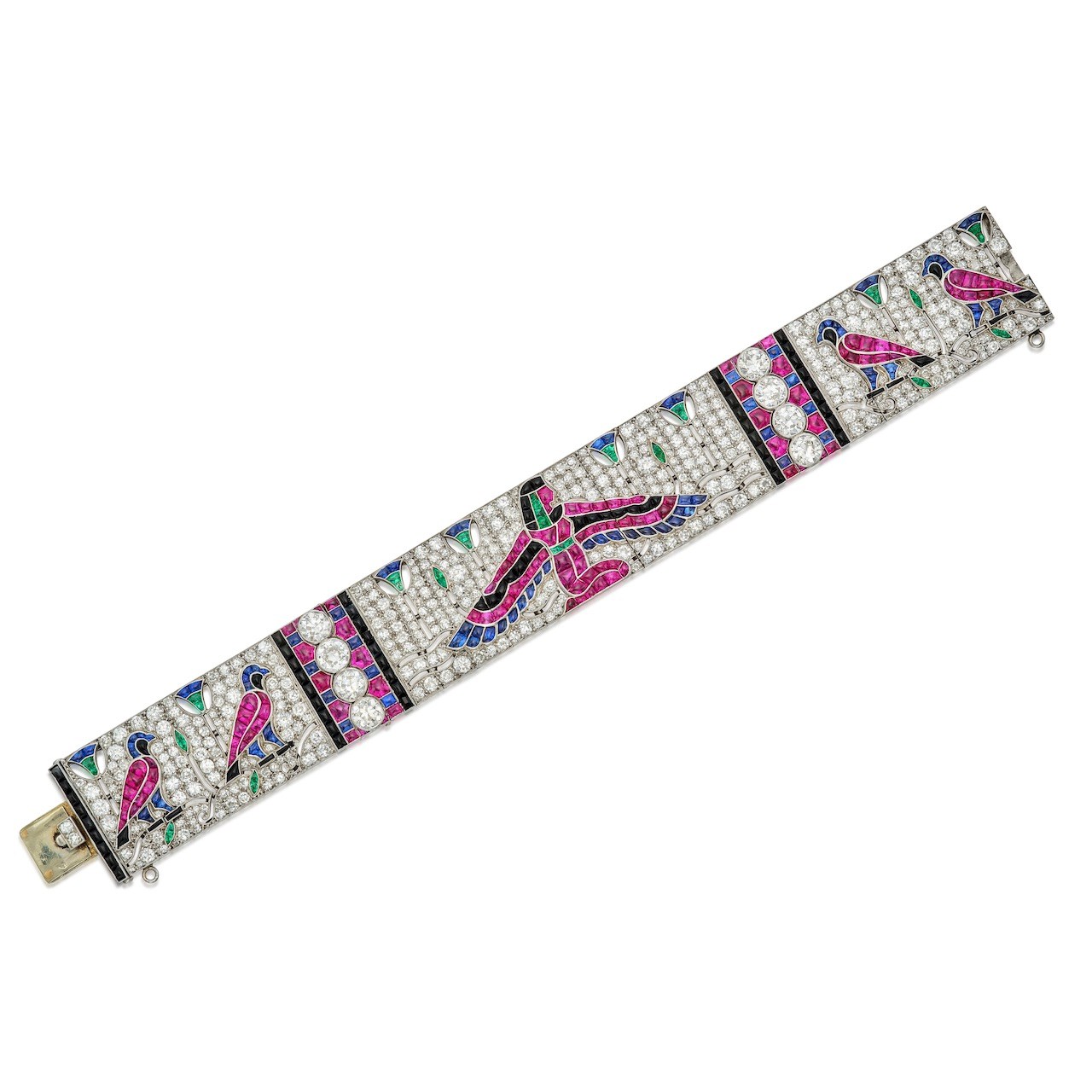 Egyptian Jewelry: Egyptian-inspired colored stone and diamond Van Cleef & Arpels bracelet.