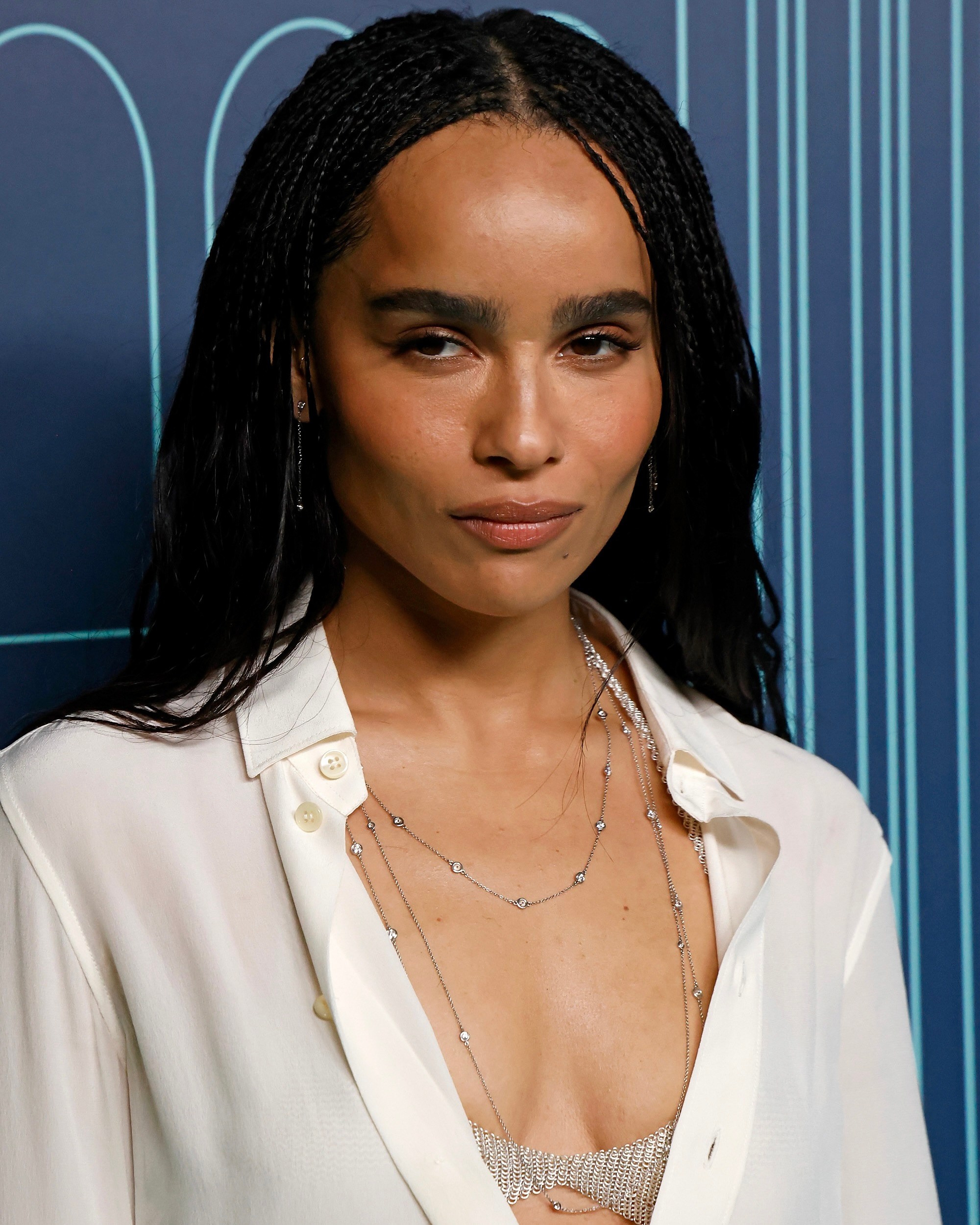 Zoë Kravitz wears the Elsa Peretti Diamonds by the Yard necklace to the reopening of The Landmark at Tiffany & Co in 2023. (Getty Images)