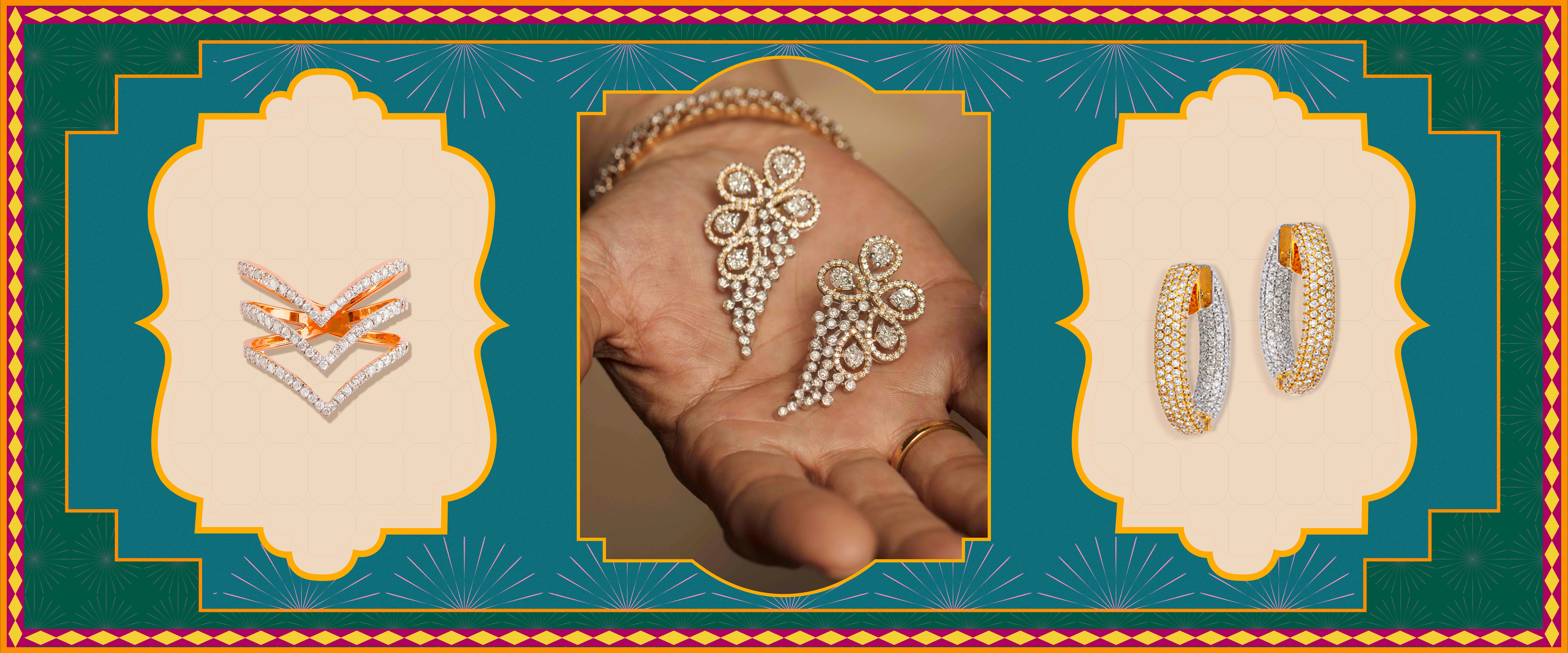Exquisite ring by Amayra Jewellery and dazzling earrings by Tara Fine Jewellery, perfect Diwali gifts