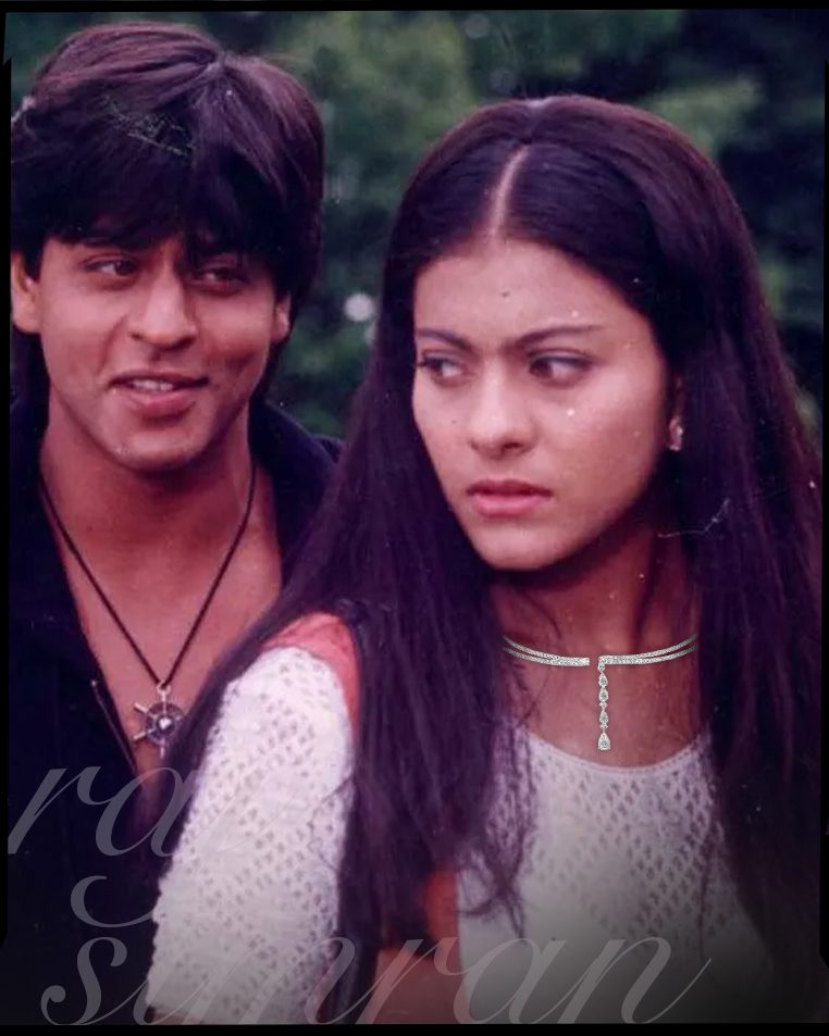 Shah Rukh Khan and Kajol from 'DDLJ', featuring Anmol Jewellers choker