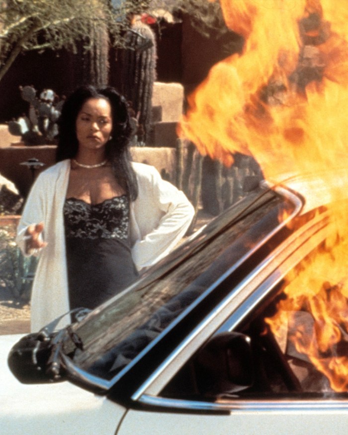 Famous Movie Jewelry: Actress Angela Bassett wore a Bulgari diamond and gold necklace in the film Waiting to Exhale, 1995.