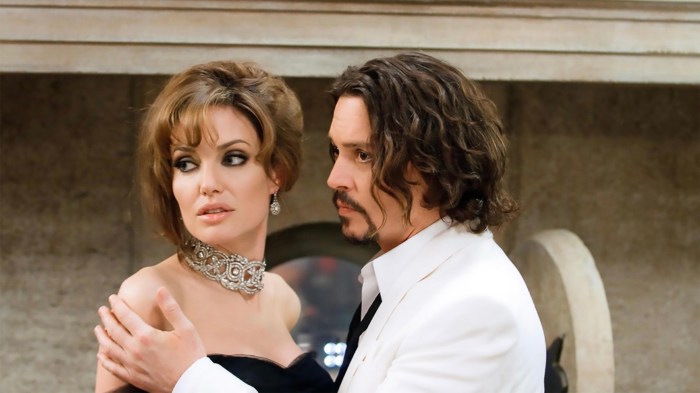 Famous Movie Jewelry: Actress Angelia Jolie wore a vintage Cartier diamond choker, acquired by Robert Prop, in the film The Tourist, 2010.