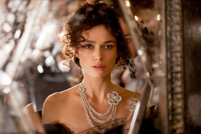Famous Movie Jewelry: Actress Keira Knightley wore Chanel diamond jewelry in the film Anna Karenina, 2012.