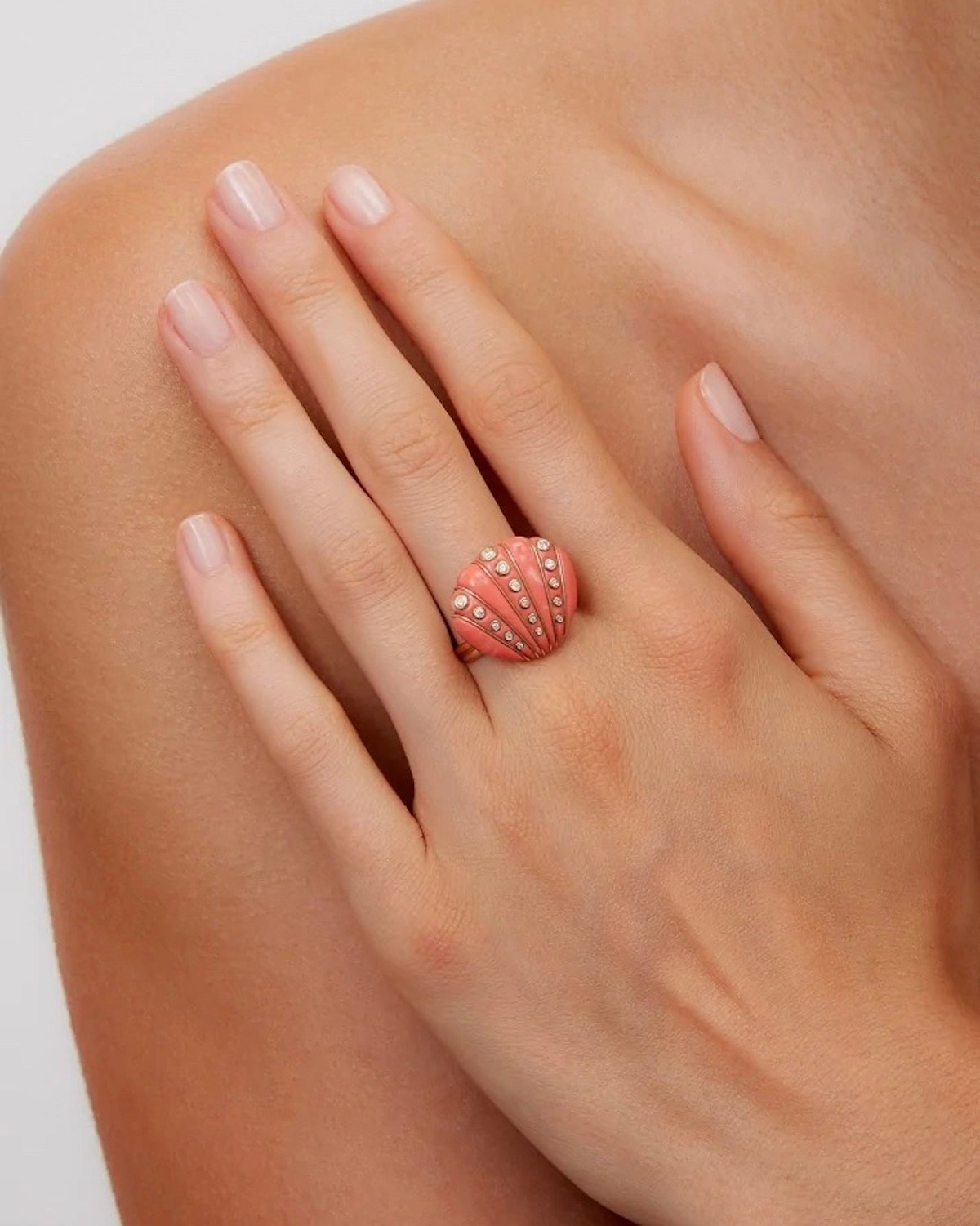 affordable diamond jewelry: coral and diamond ring